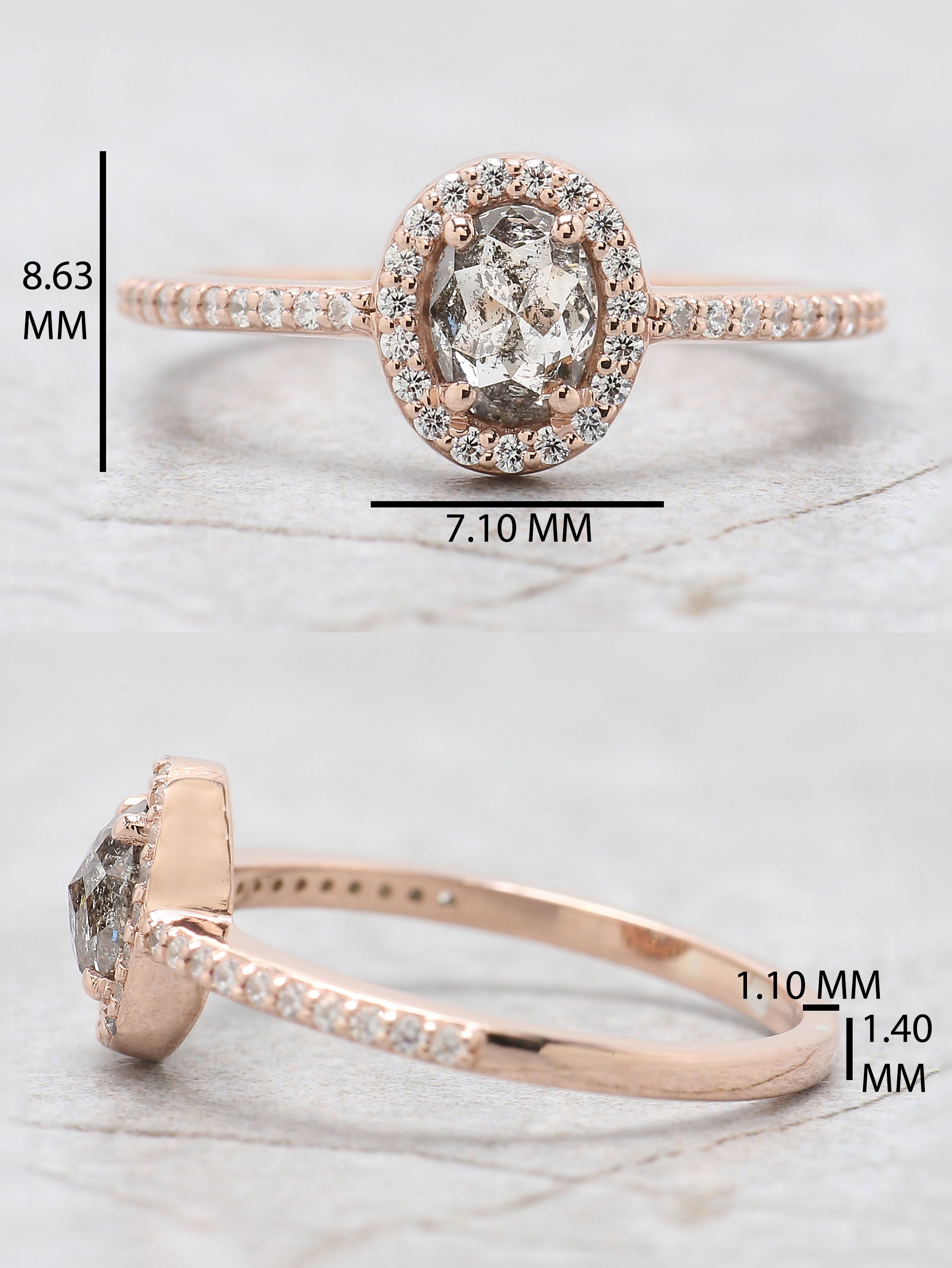 Oval Cut Salt And Pepper Diamond Ring 0.51 Ct 5.65 MM Oval Diamond Ring 14K Solid Rose Gold Silver Oval Engagement Ring Gift For Her QN1001