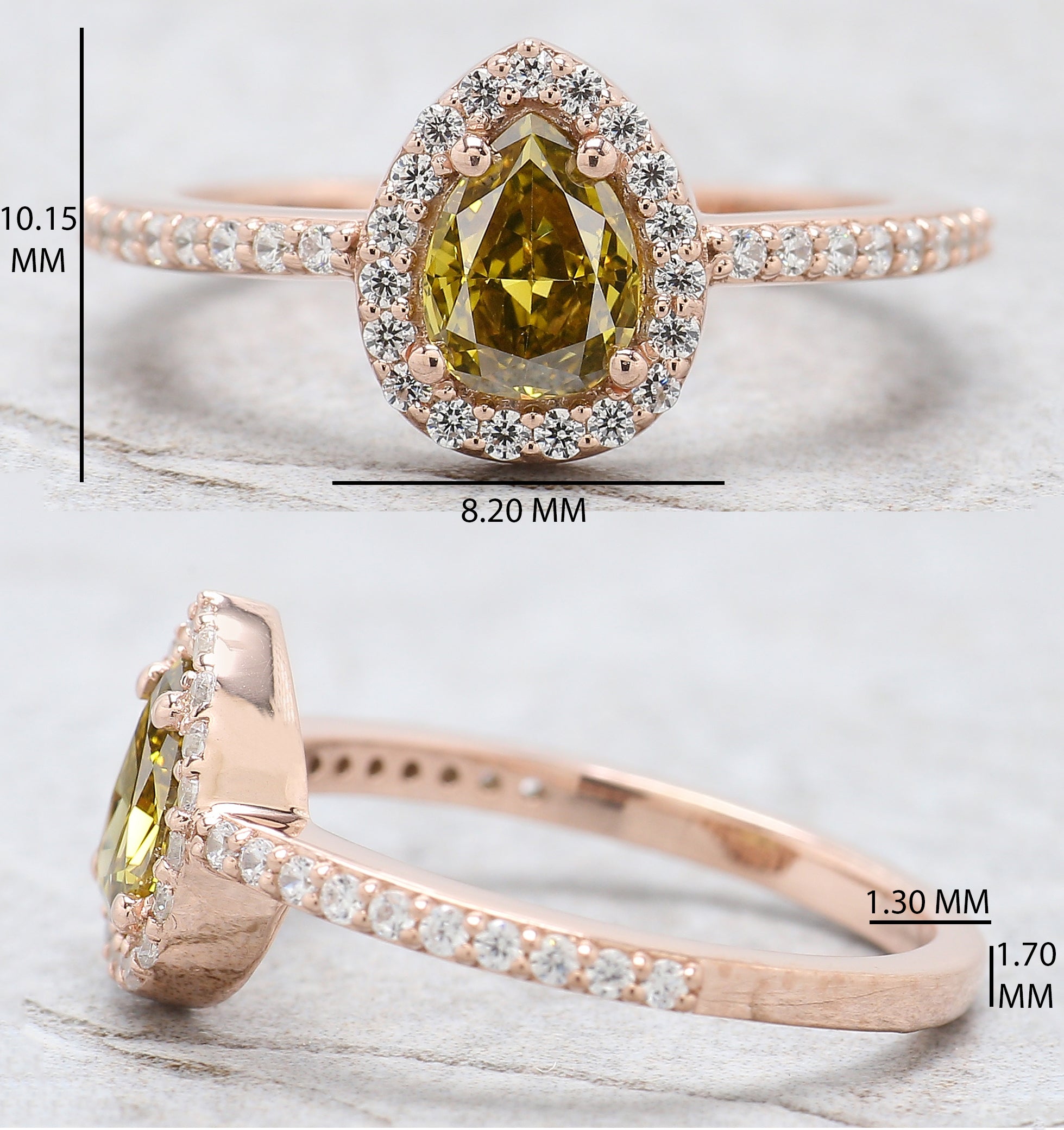 Pear Cut Green Color Diamond Ring 0.67 Ct 6.80 MM Pear Shape Diamond Ring 14K Solid Rose Gold Silver Engagement Ring Gift For Her QL6469