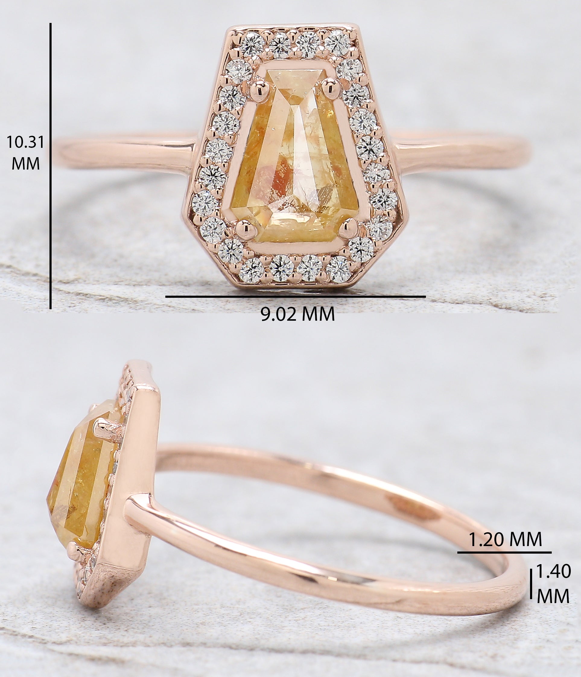 Coffin Cut Yellow Color Diamond Ring 0.66 Ct 6.56 MM Coffin Diamond Ring 14K Solid Rose Gold Silver Engagement Ring Gift For Her QN1988