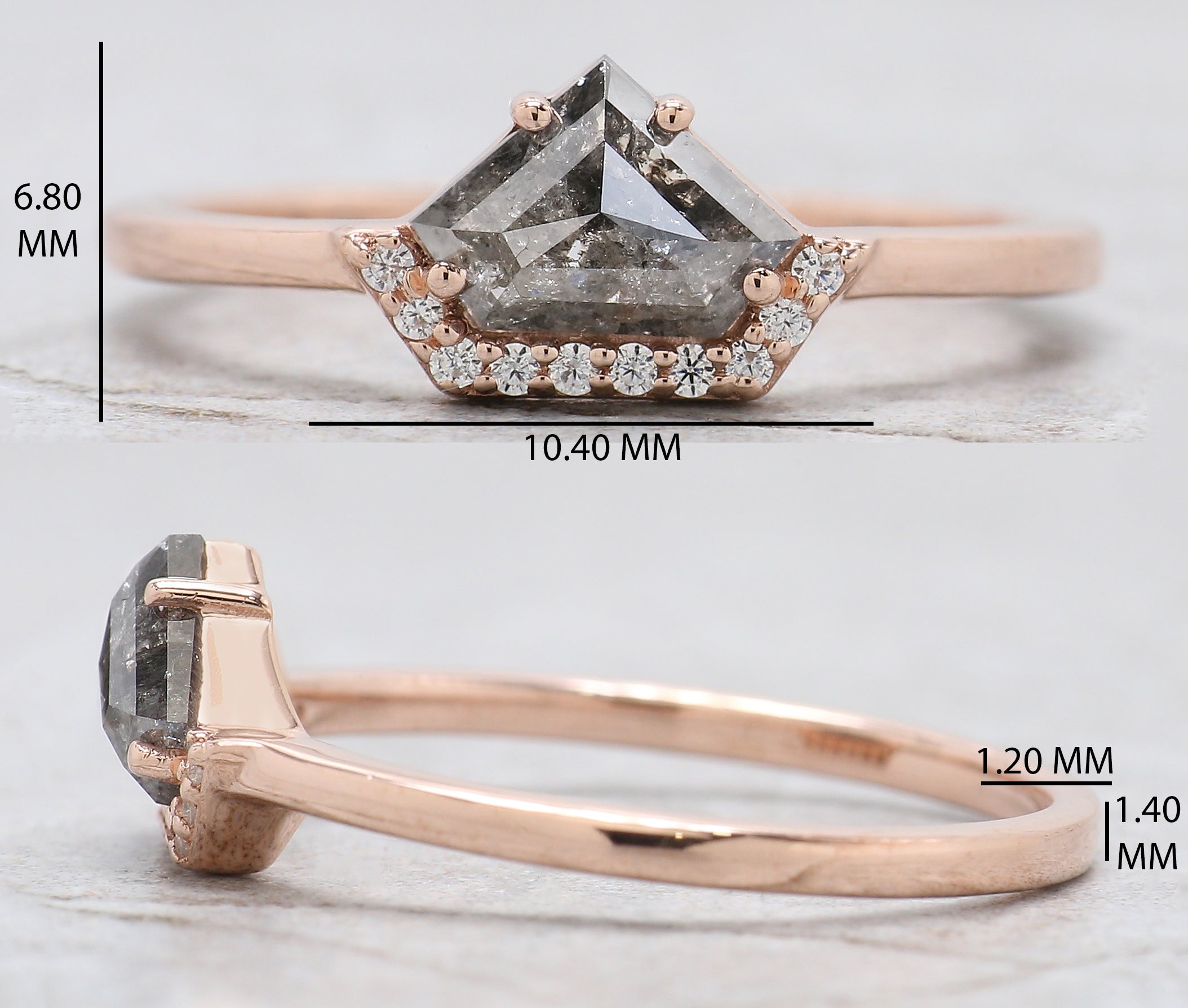 Shield Cut Salt And Pepper Diamond Ring 0.75 Ct 5.30 MM Shield Diamond Ring 14K Solid Rose Gold Silver Engagement Ring Gift For Her QL9852