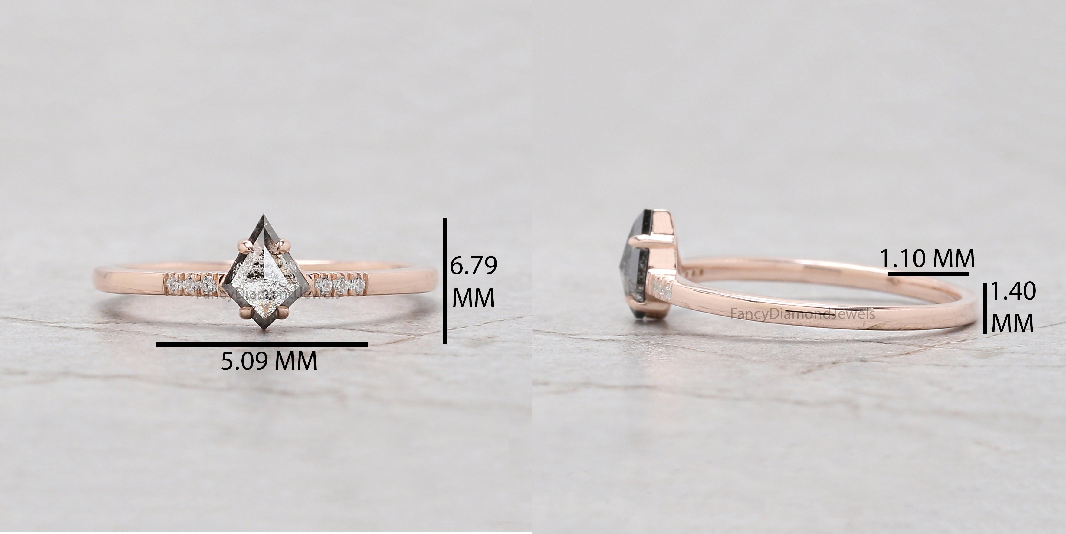 Kite Cut Salt And Pepper Diamond Ring 0.38 Ct 6.47 MM Kite Diamond Ring 14K Solid Rose Gold Silver Kite Engagement Ring Gift For Her QN2103