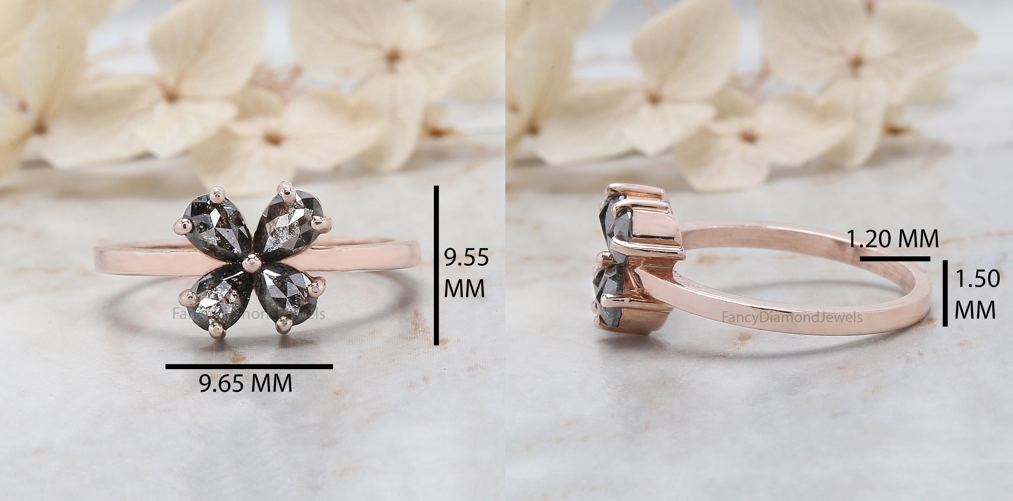 Pear Cut Salt And Pepper Diamond Ring 0.96 Ct 5.30 MM Pear Diamond Ring 14K Solid Rose Gold Silver Pear Engagement Ring Gift For Her QN1425