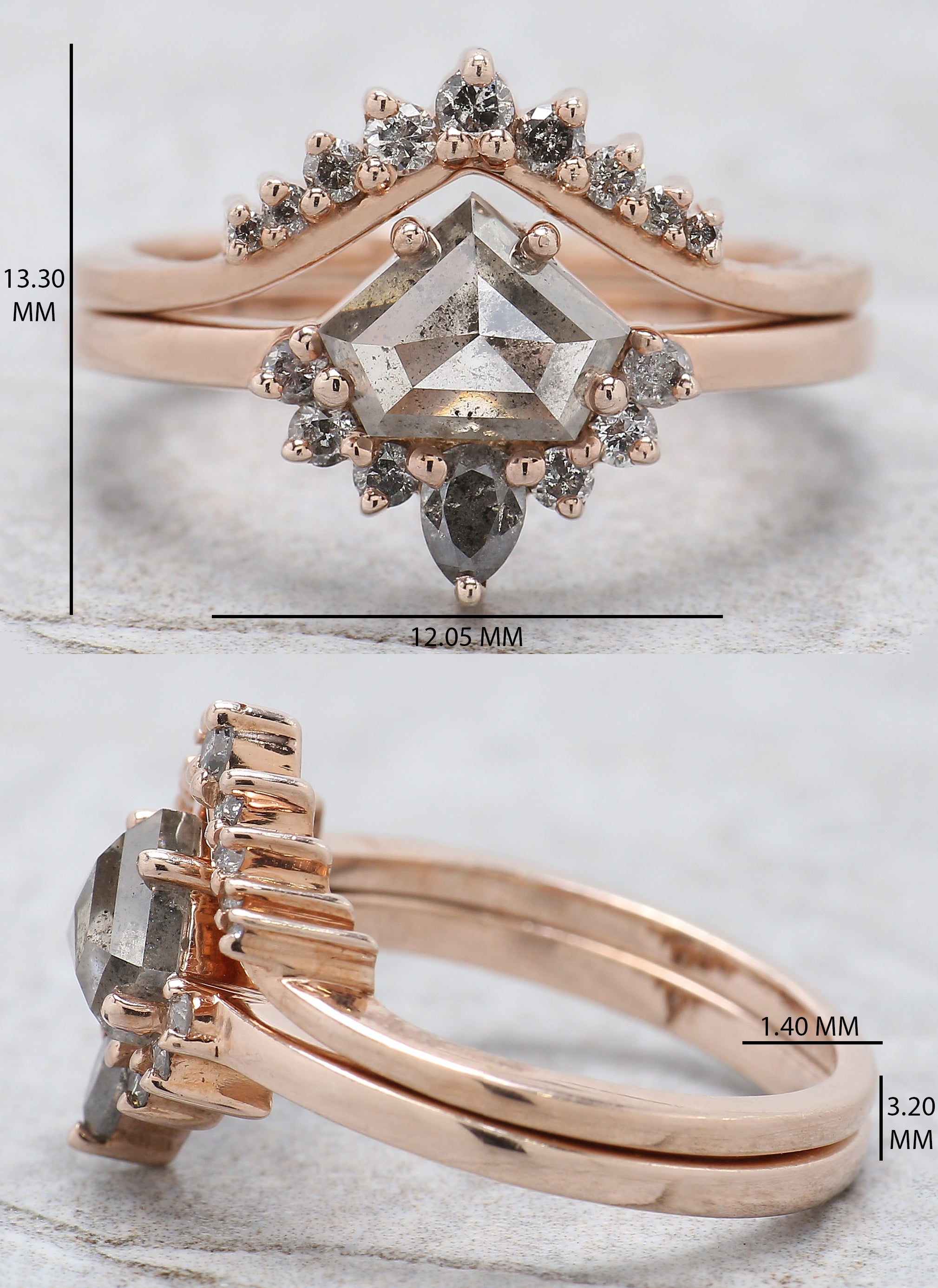 Shield Cut Salt And Pepper Diamond Ring 1.29 Ct 6.00 MM Shield Diamond Ring 14K Solid Rose Gold Silver Engagement Ring Gift For Her QK2172