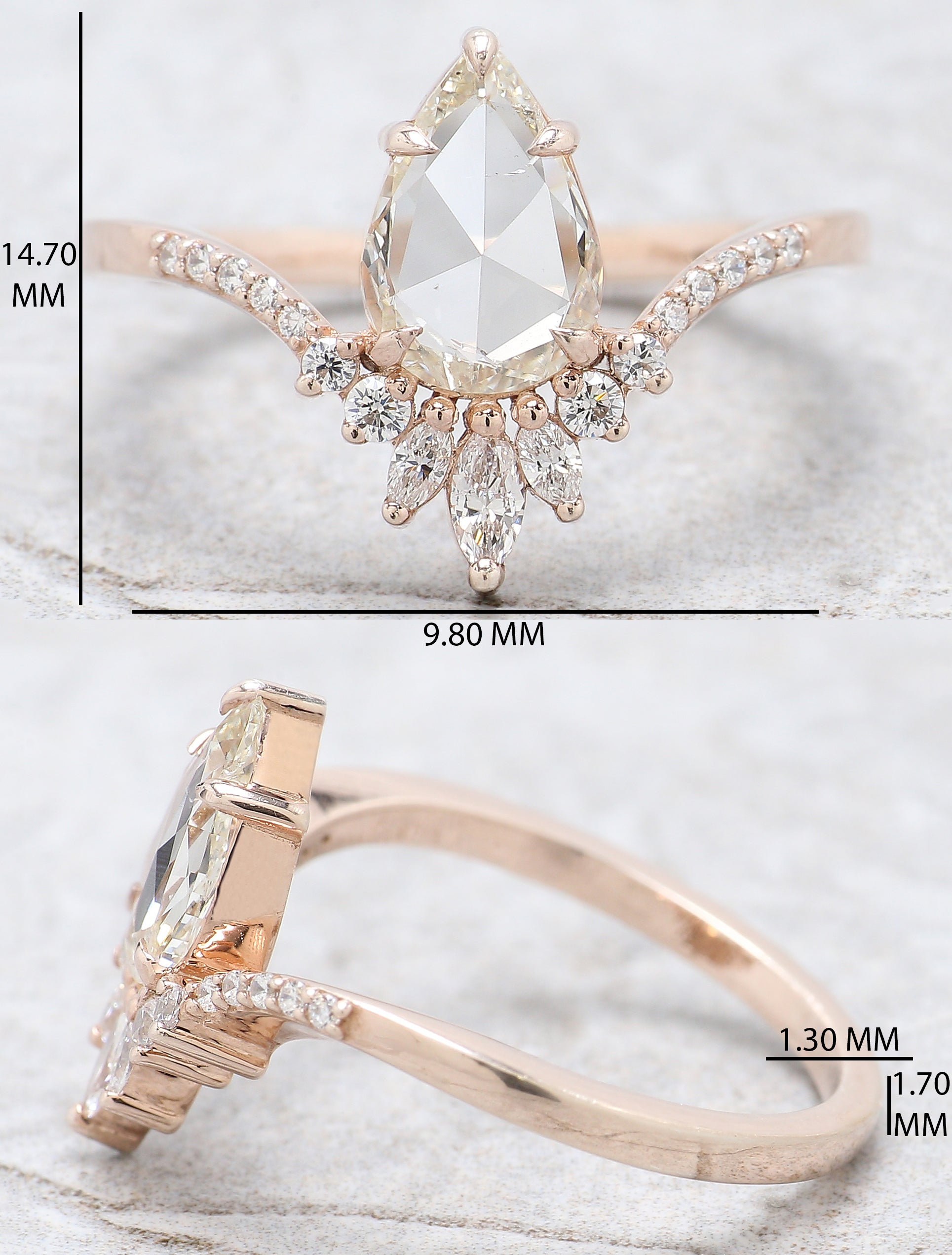 Pear Cut White Color Diamond Ring 0.85 Ct 9.30 MM Pear Shape Diamond Ring 14K Solid Rose Gold Silver Engagement Ring Gift For Her QL5487