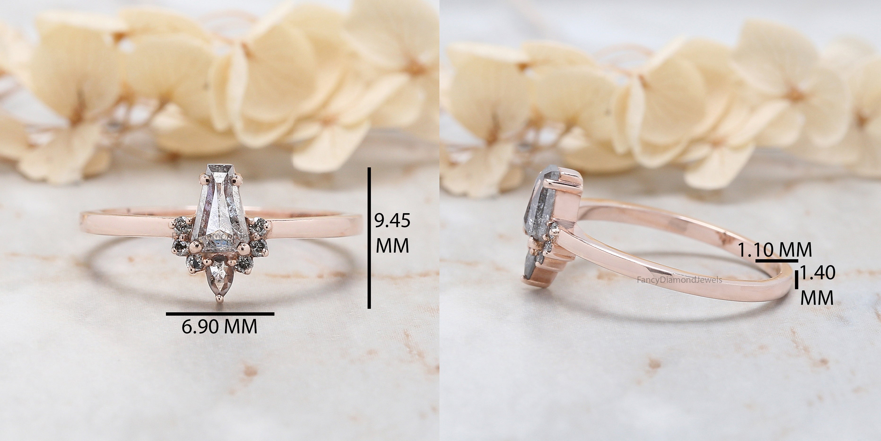 Coffin Cut Salt And Pepper Diamond Ring 0.43 Ct 5.90 MM Coffin Diamond Ring 14K Solid Rose Gold Silver Engagement Ring Gift For Her QN914