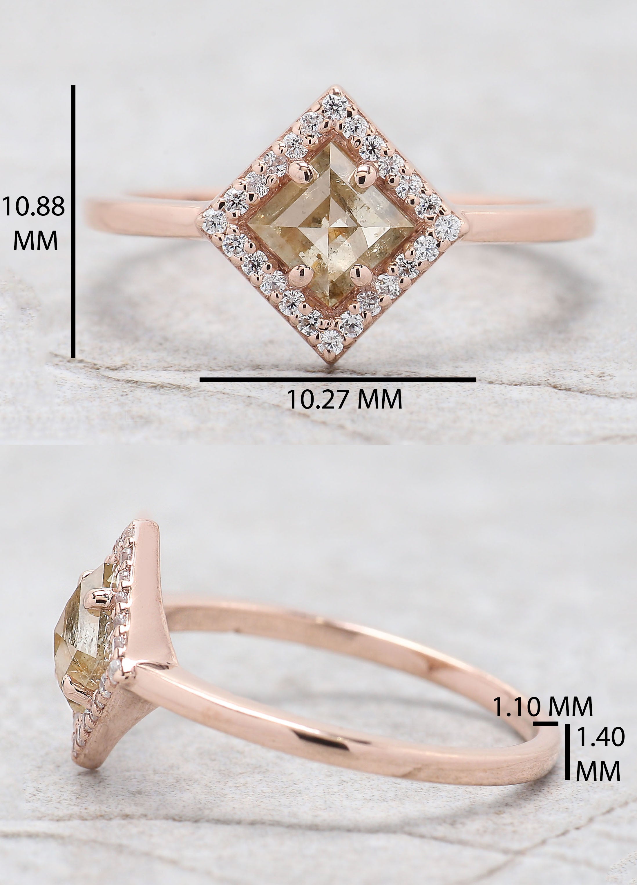 Kite Cut Yellow Color Diamond Ring 0.59 Ct 6.30 MM Kite Diamond Ring 14K Solid Rose Gold Silver Kite Engagement Ring Gift For Her QL9235