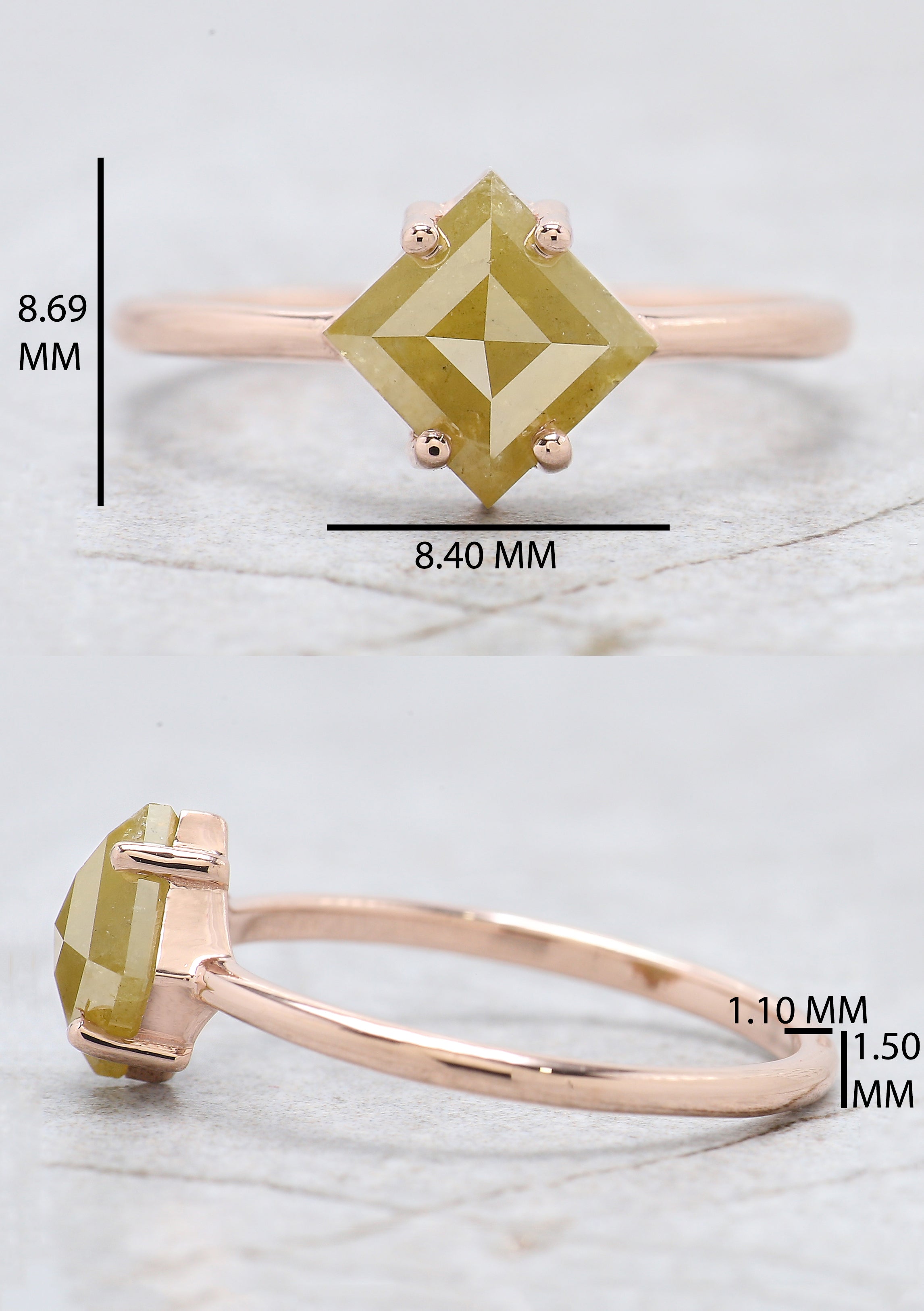 1.29 Ct Natural Kite Cut Yellow Color Diamond Ring 8.45 MM Kite Shape Diamond Ring 14K Solid Rose Gold Silver Engagement Ring QK2235