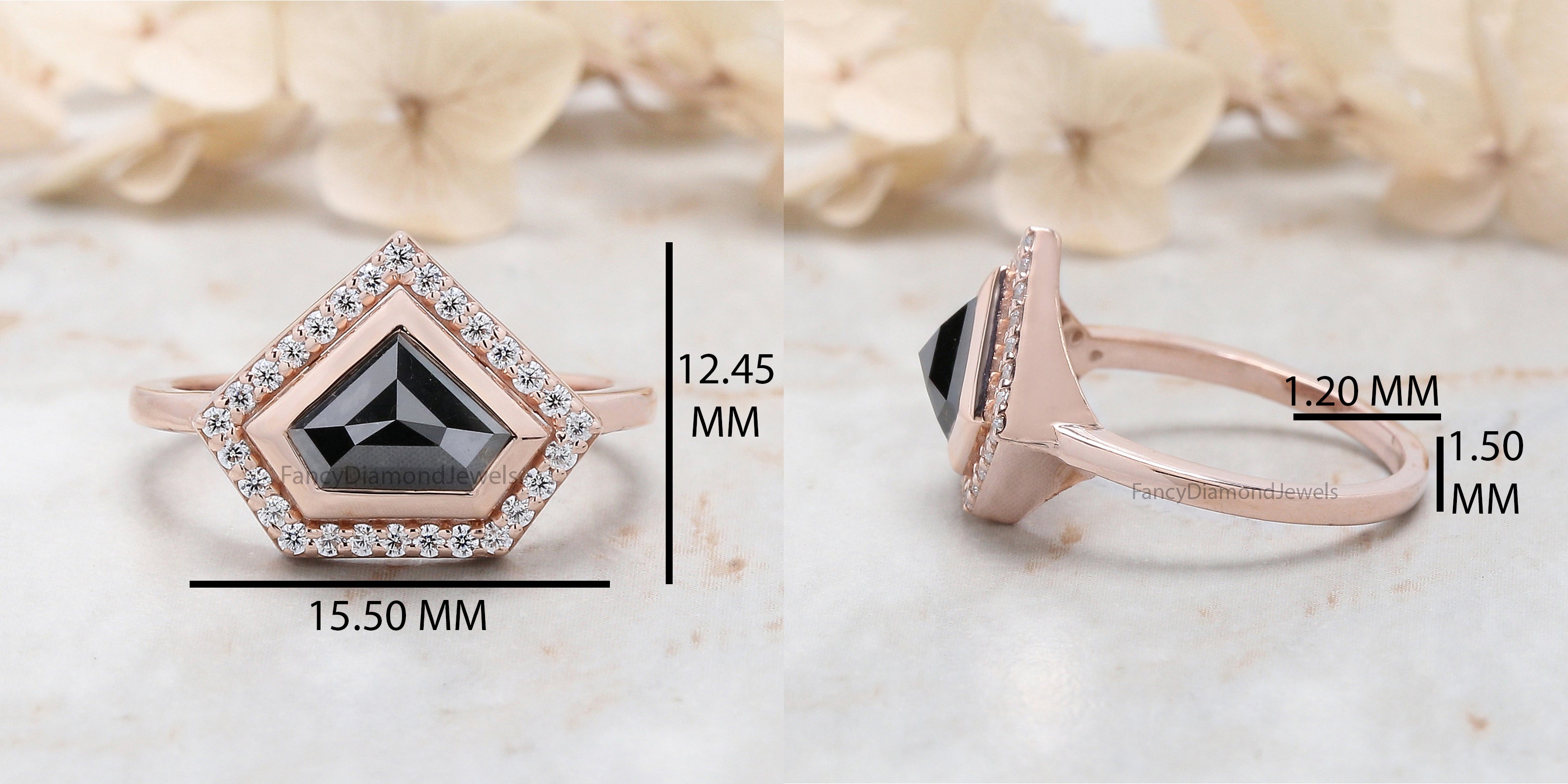 Shield Salt And Pepper Diamond Ring 1.42 Ct 6.70 MM Shield Diamond Ring 14K Solid Rose Gold Silver Shield Engagement Ring Gift For Her QL9803