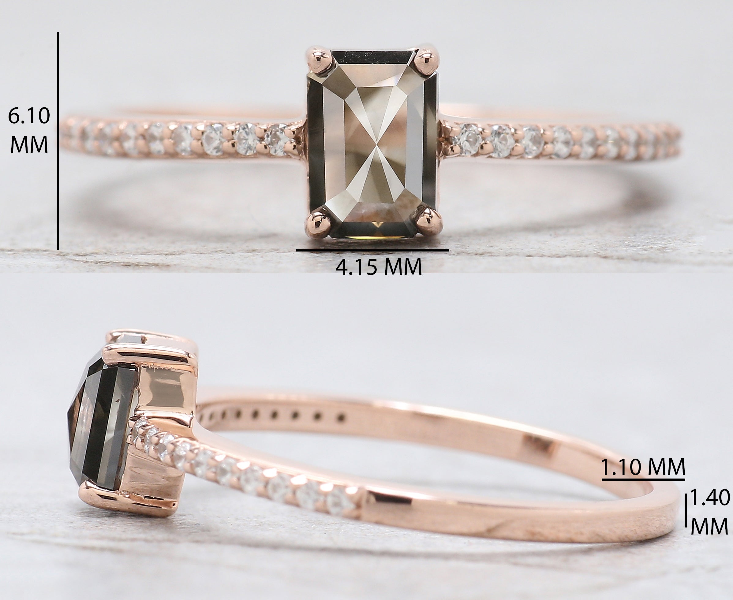 Emerald Cut Brown Color Diamond Ring 0.68 Ct 5.90 MM Emerald Shape Diamond Ring 14K Rose Gold Silver Engagement Ring Gift For Her QL8902