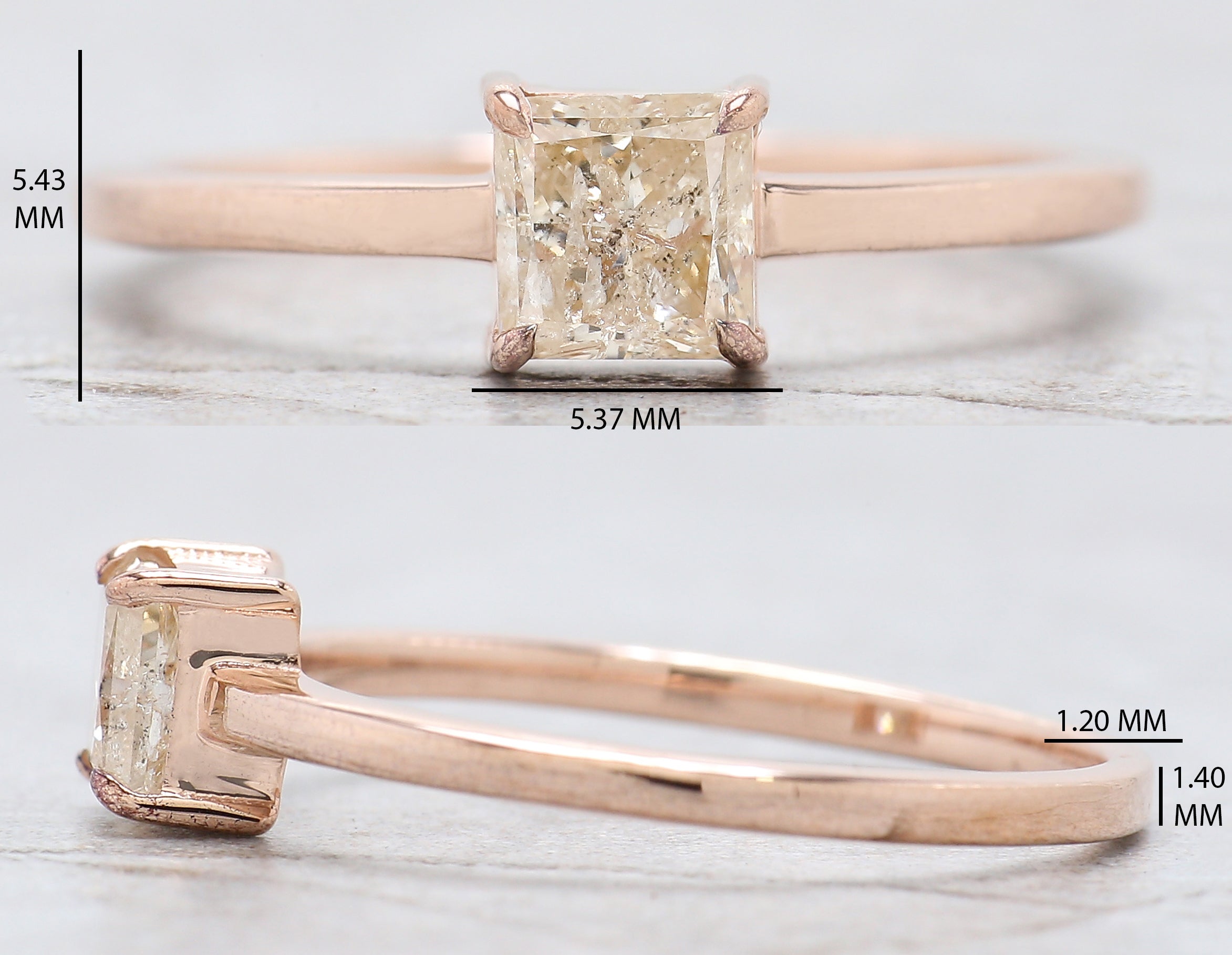 Princess Cut Grey Color Diamond Ring 0.64 Ct 4.70 MM Princess Shape Diamond Ring 14K Rose Gold Silver Engagement Ring Gift For Her QL9688