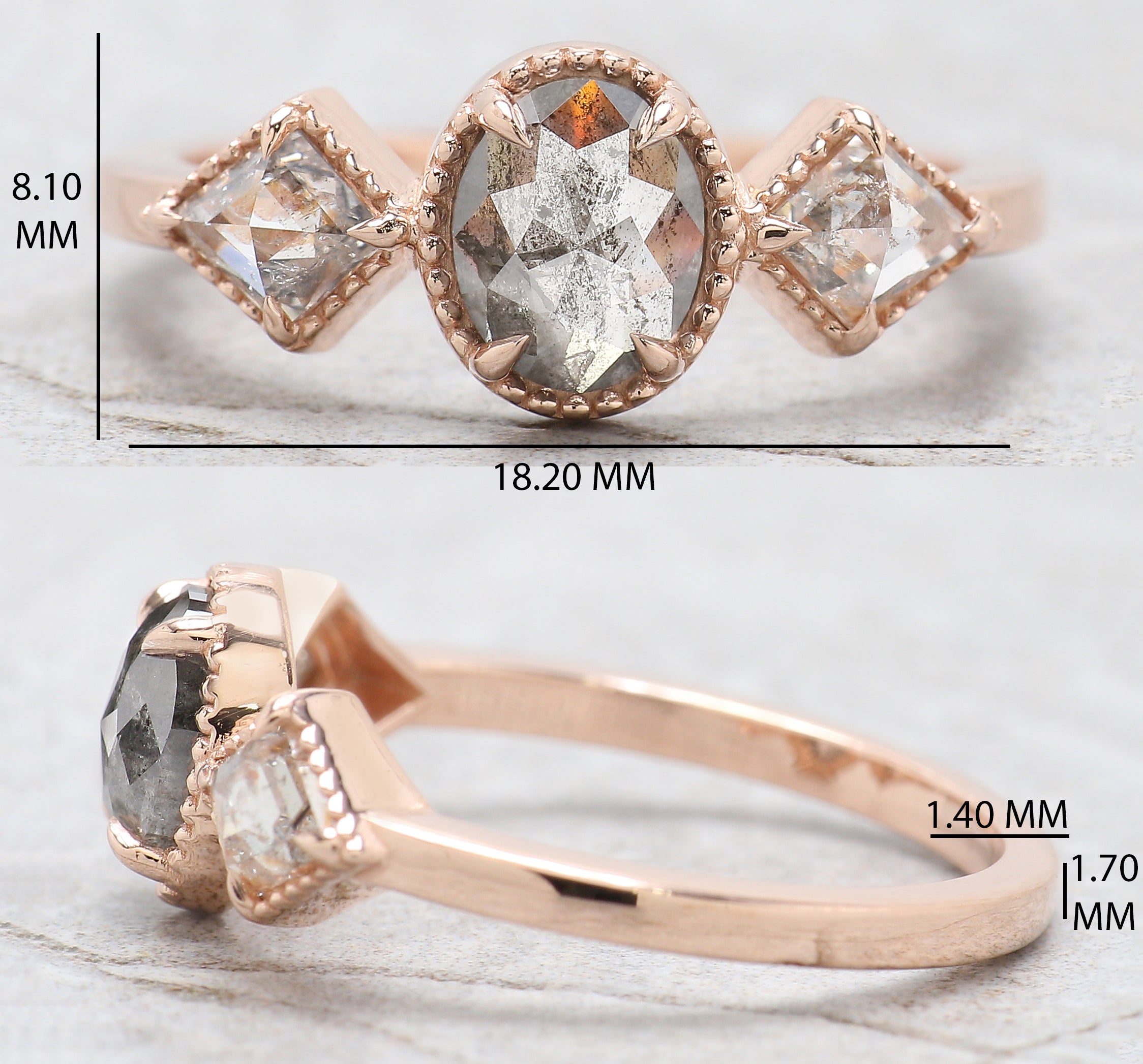 Oval Cut Salt And Pepper Diamond Ring 0.85 Ct 6.80 MM Oval Diamond Ring 14K Solid Rose Gold Silver Oval Engagement Ring Gift For Her QL8673