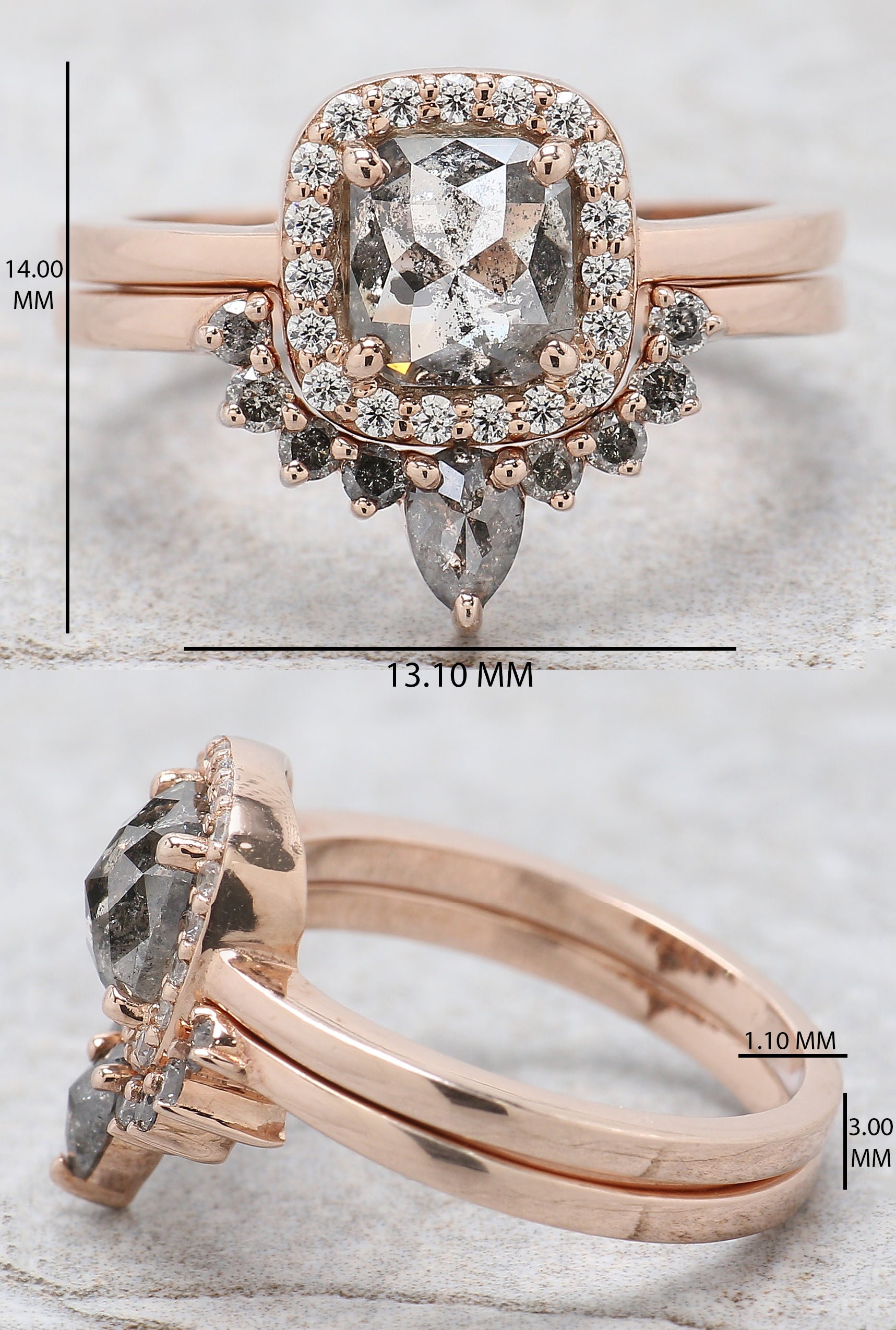 Cushion Cut Salt And Pepper Diamond Ring 1.22 Ct 6.20 MM Cushion Diamond Ring 14K Solid Rose Gold Silver Engagement Ring Gift For Her QL9594