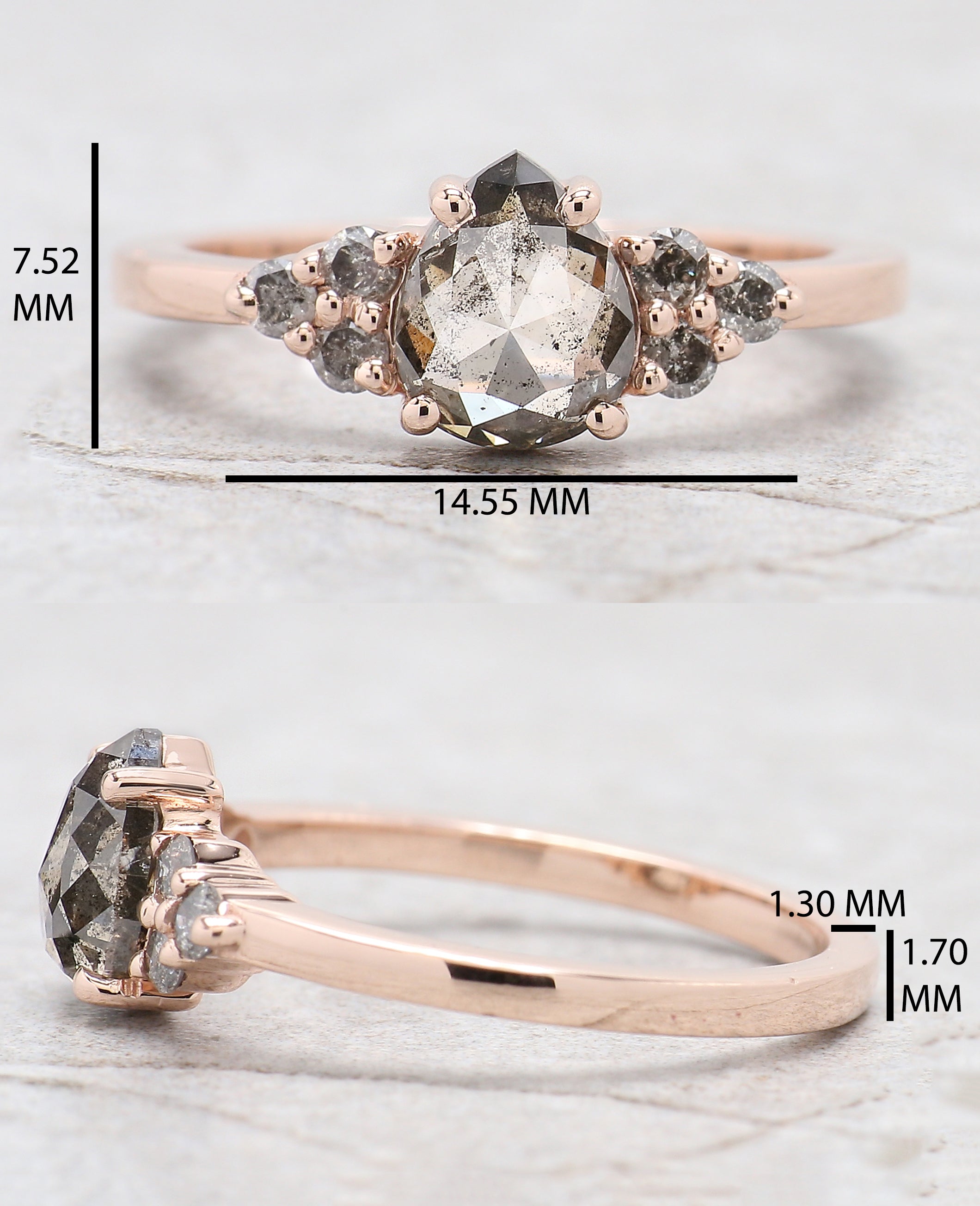 Pear Cut Salt And Pepper Diamond Ring 1.21 Ct 7.52 MM Pear Diamond Ring 14K Solid Rose Gold Silver Pear Engagement Ring Gift For Her QL9349