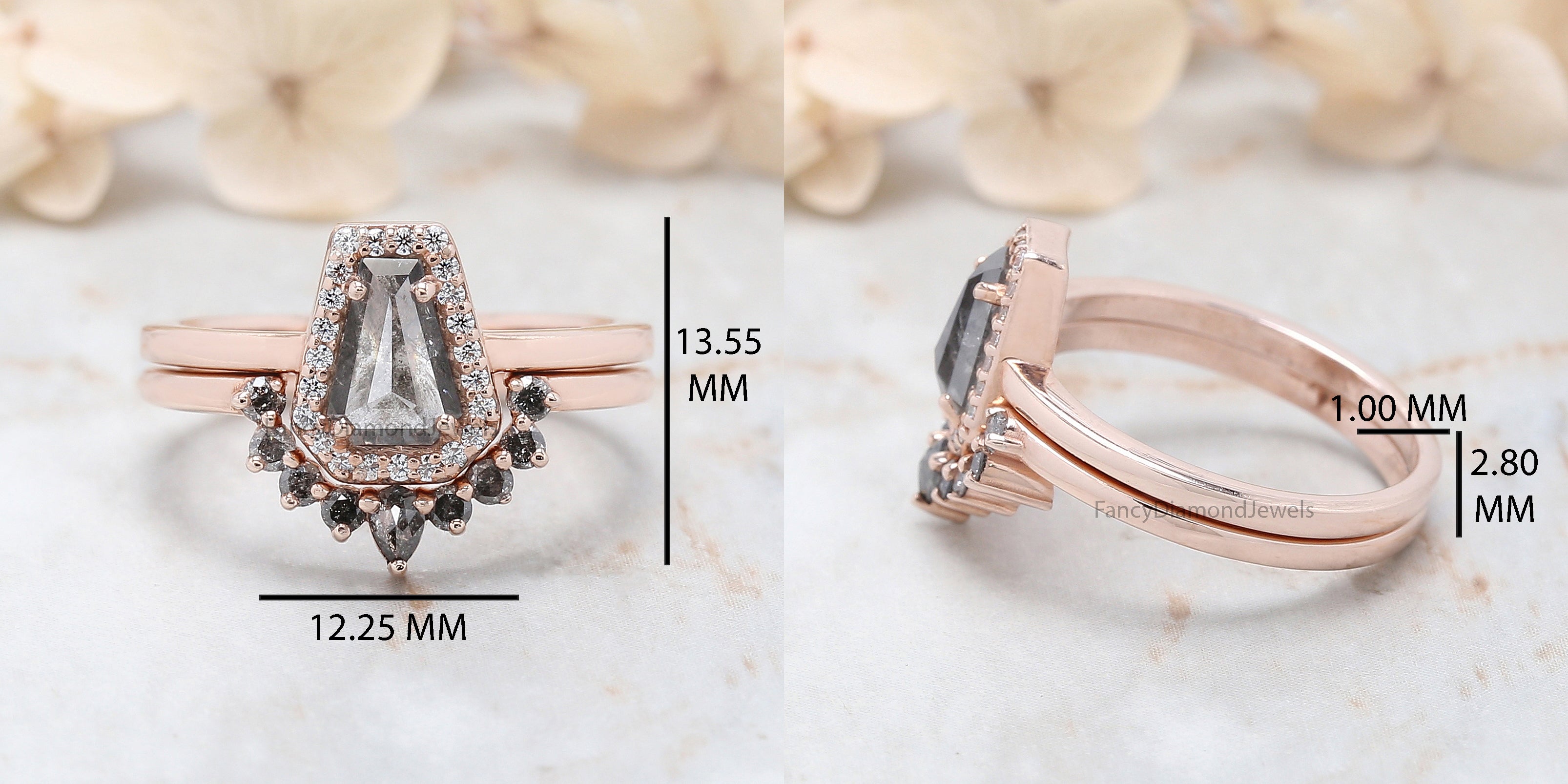 Coffin Cut Salt And Pepper Diamond Ring 0.69 Ct 6.90 MM Coffin Diamond Ring 14K Solid Rose Gold Silver Engagement Ring Gift For Her QL506