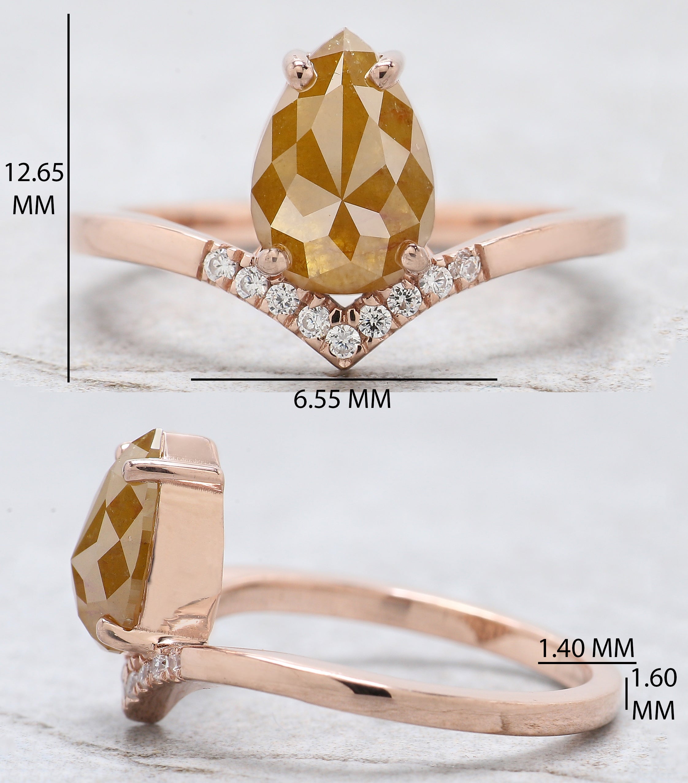 Pear Cut Yellow Color Diamond Ring 1.60 Ct 9.40 MM Pear Shape Diamond Ring 14K Solid Rose Gold Silver Engagement Ring Gift For Her QK2263