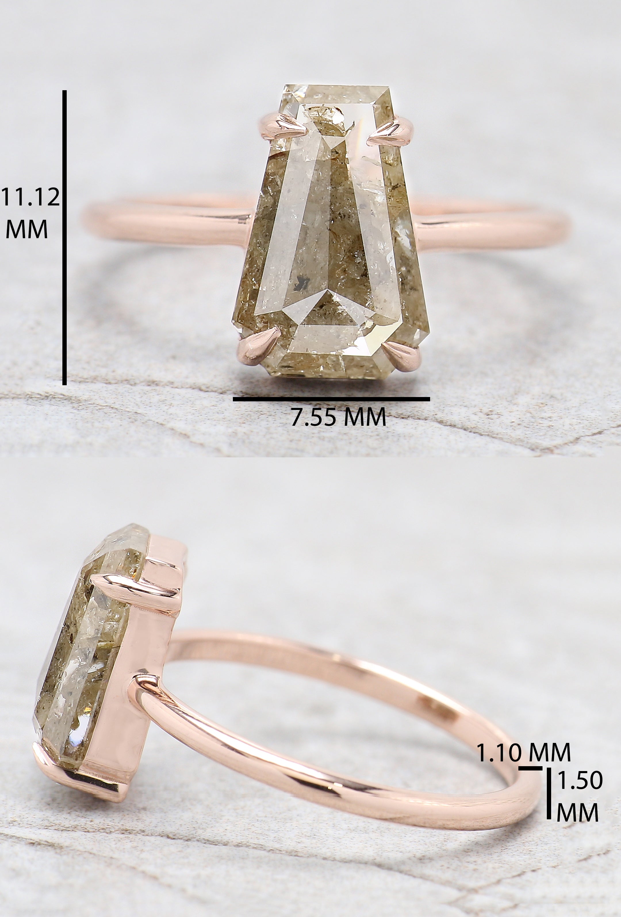 Coffin Cut Brown Color Diamond Ring 2.61 Ct 11.05 MM Coffin Diamond Ring 14K Solid Rose Gold Silver Engagement Ring Gift For Her QL400