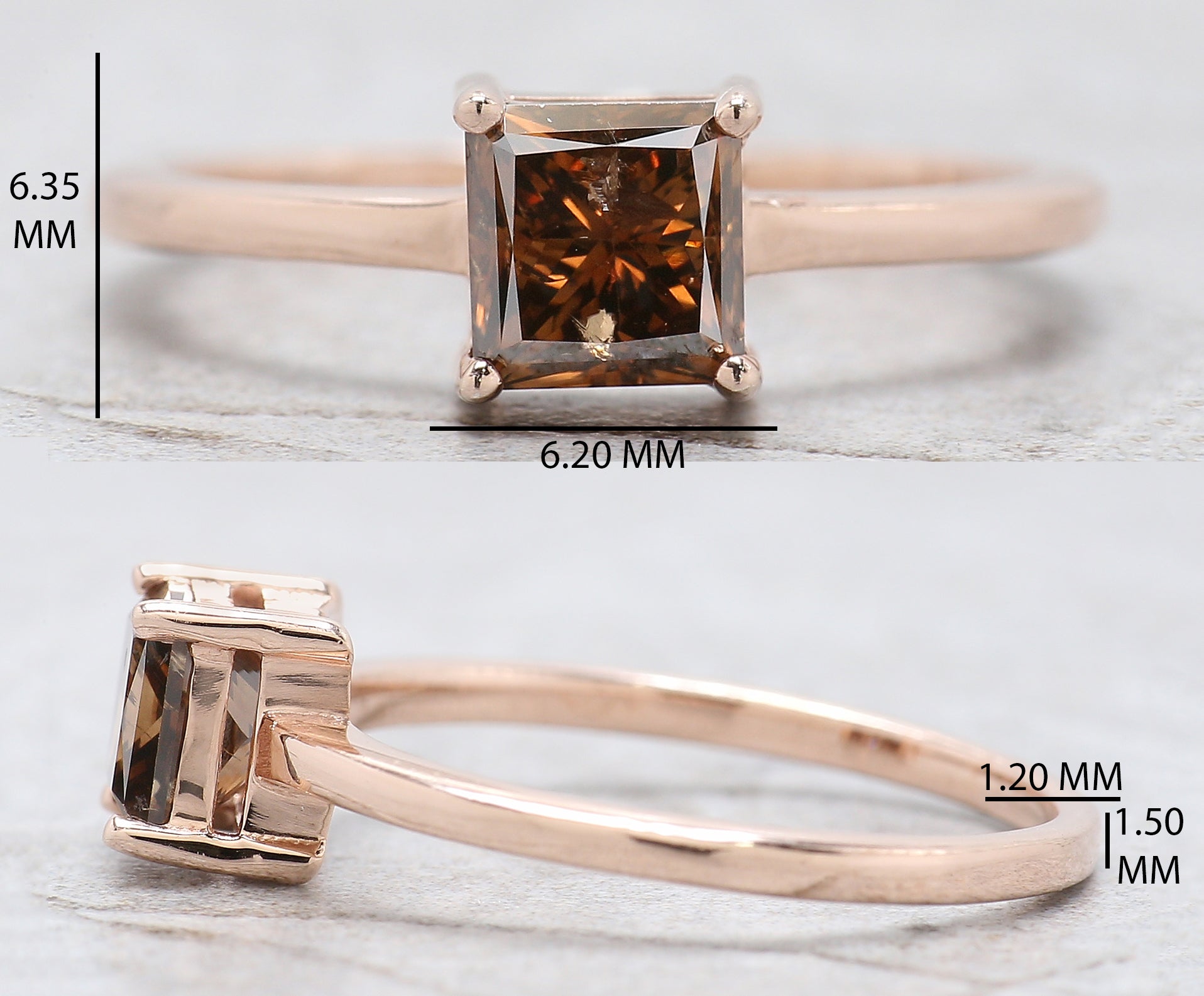 Princess Cut Brown Color Diamond Ring 1.00 Ct 5.40 MM Princess Shape Diamond Ring 14K Rose Gold Silver Engagement Ring Gift For Her QL1758