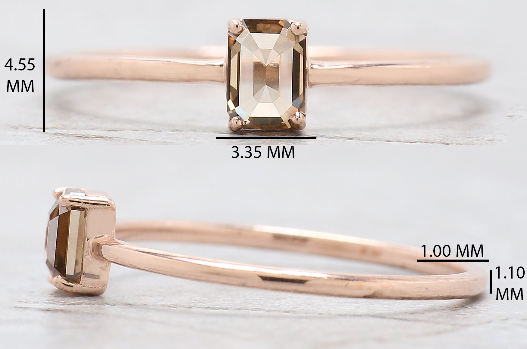 Emerald Cut Brown Color Diamond Ring 0.35 Ct 4.50 MM Emerald Shape Diamond Ring 14K Rose Gold Silver Engagement Ring Gift For Her QN1166