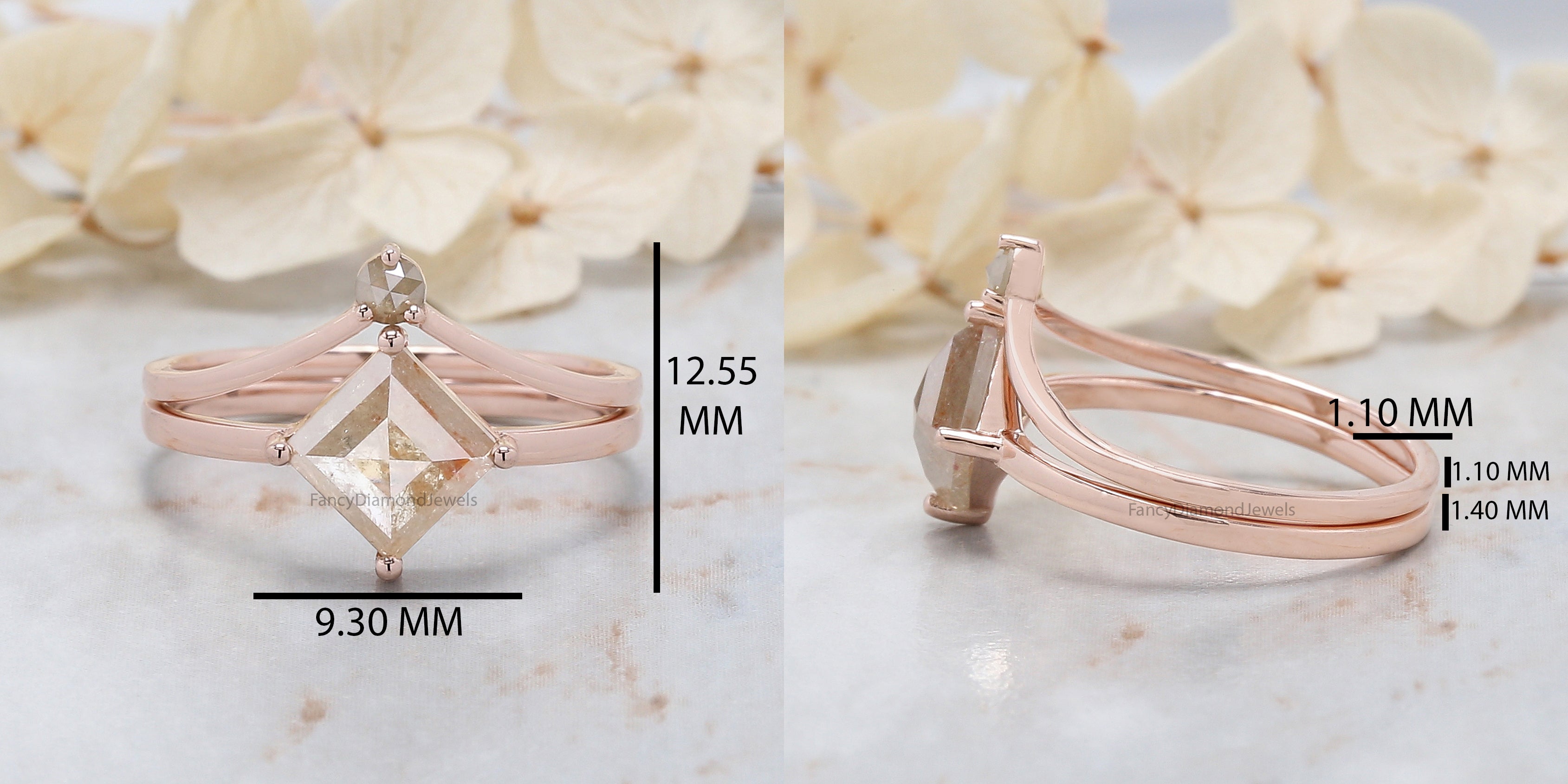 Kite Cut Grey Color Diamond Ring 1.51 Ct 8.55 MM Kite Shape Diamond Ring 14K Solid Rose Gold Silver Kite Engagement Ring Gift For Her QL9612