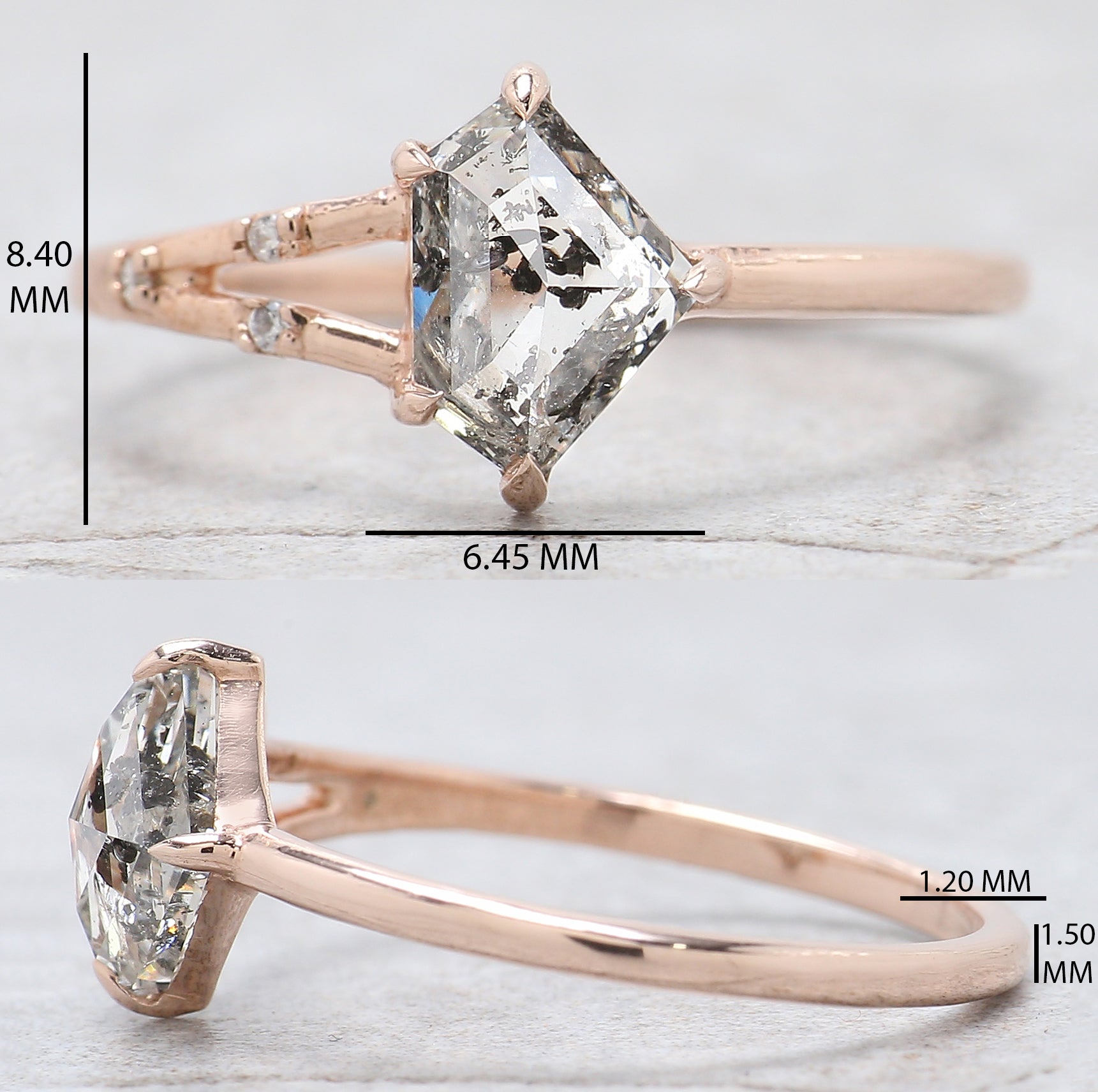 Shield Cut Salt And Pepper Diamond Ring 1.12 Ct 5.62 MM Shield Diamond Ring 14K Solid Rose Gold Silver Engagement Ring Gift For Her QL2593