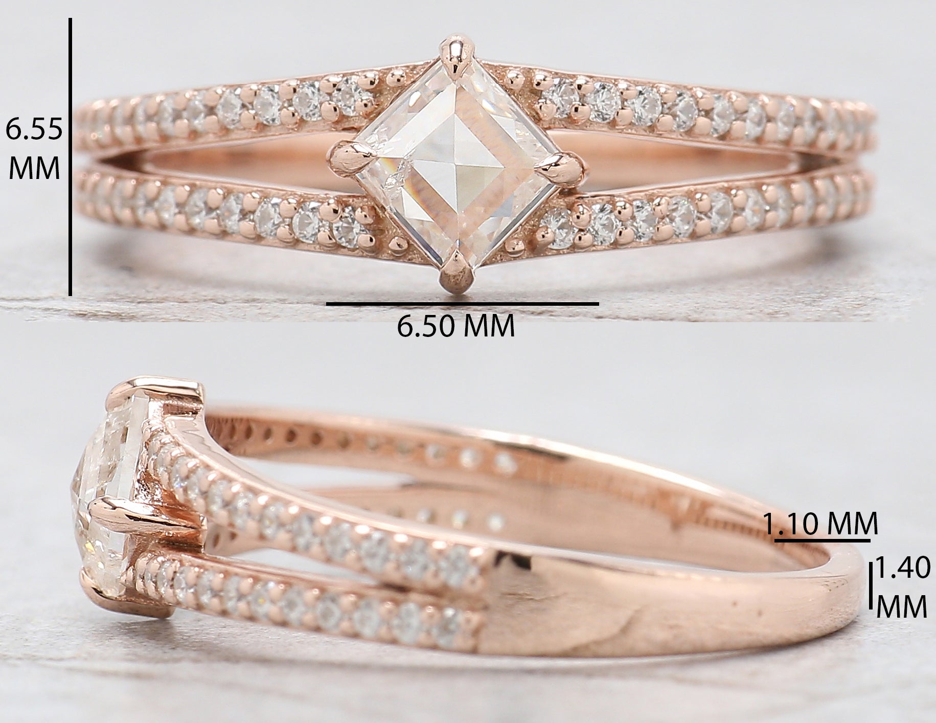 Kite Cut Salt And Pepper Diamond Ring 0.40 Ct 5.91 MM Kite Diamond Ring 14K Solid Rose Gold Silver Kite Engagement Ring Gift For Her QL2680