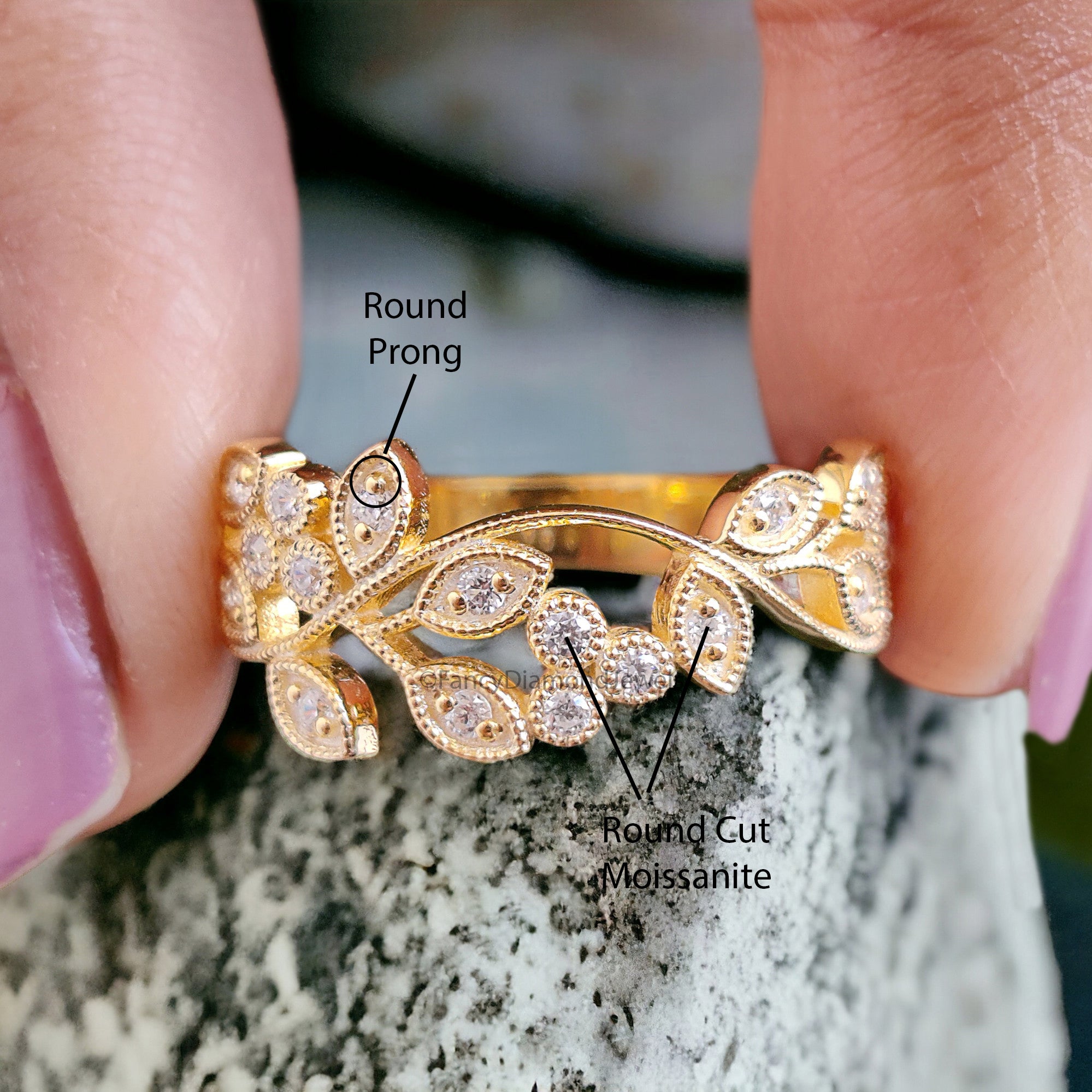 0.23 CT Round Diamond Bridal Ring Engagement Ring Vintage Leaf Vine Stacking Ring Unique Wedding Ring 14K Solid Gold Anniversary Ring FD290