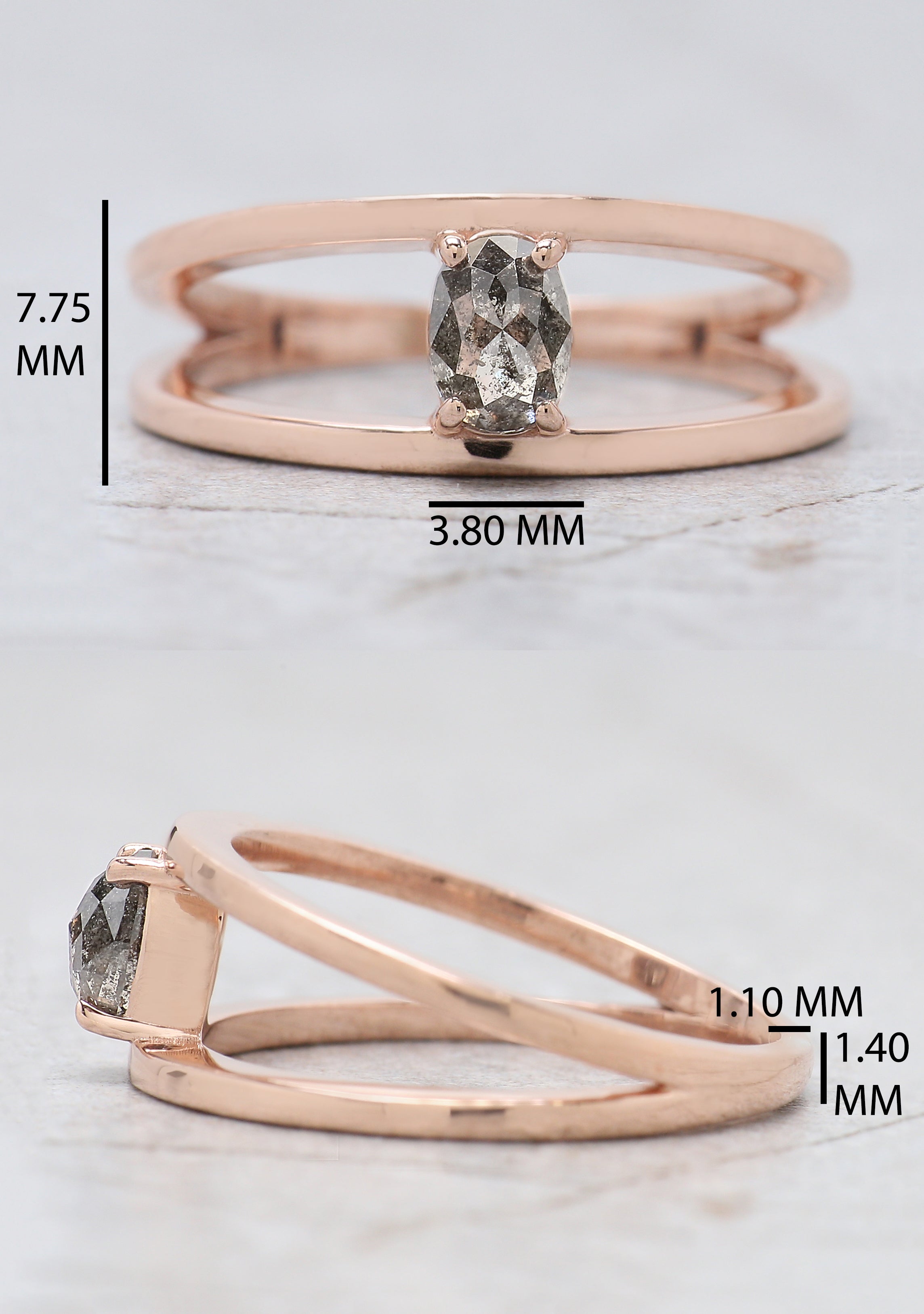 Oval Cut Salt And Pepper Diamond Ring 0.48 Ct 5.30 MM Oval Diamond Ring 14K Solid Rose Gold Silver Oval Engagement Ring Gift For Her QNB1005