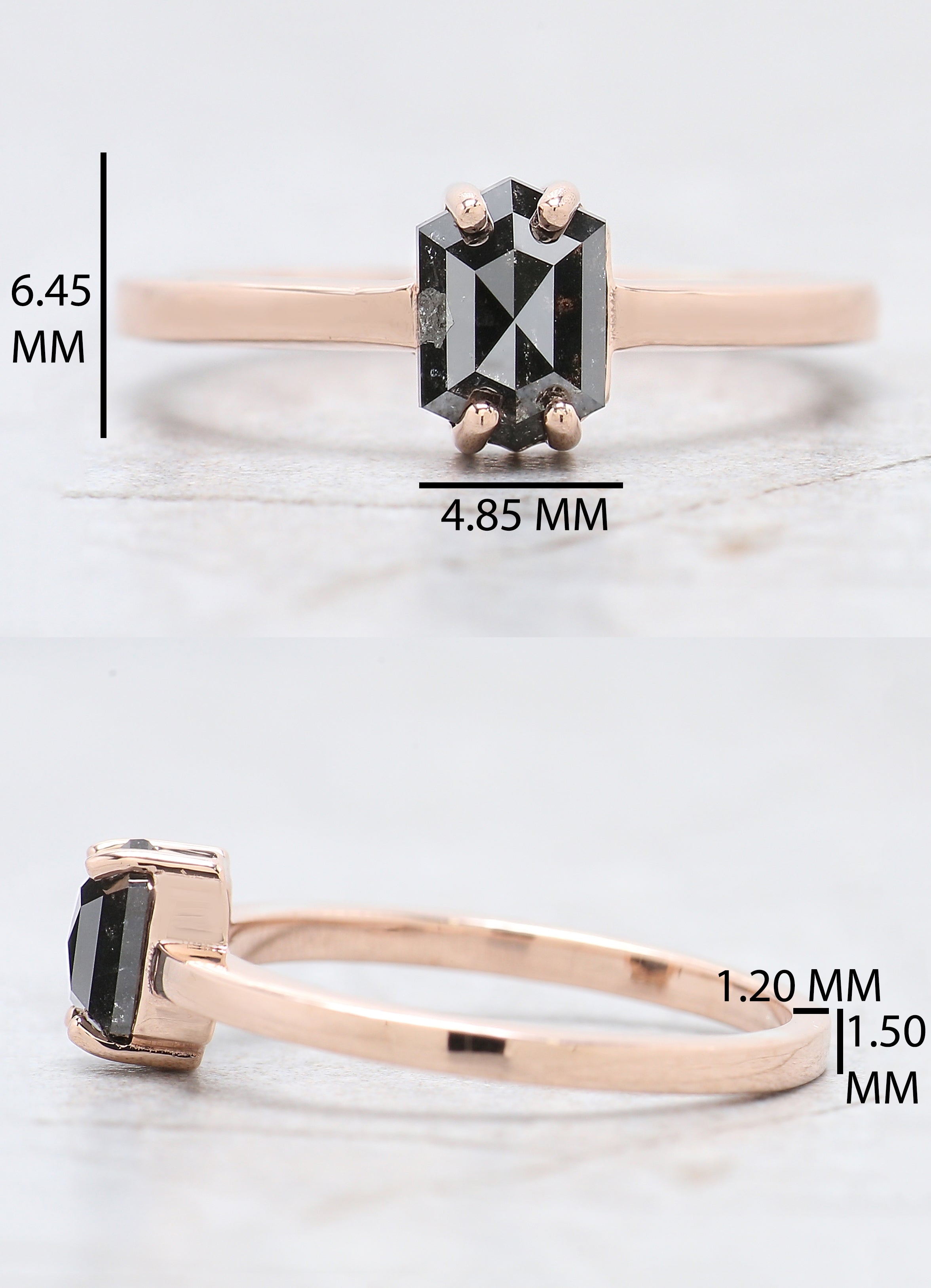 Hexagon Salt And Pepper Diamond Ring 0.80 Ct 6.25 MM Hexagon Cut Diamond Ring 14K Solid Rose Gold Silver Engagement Ring Gift For Her QN1275