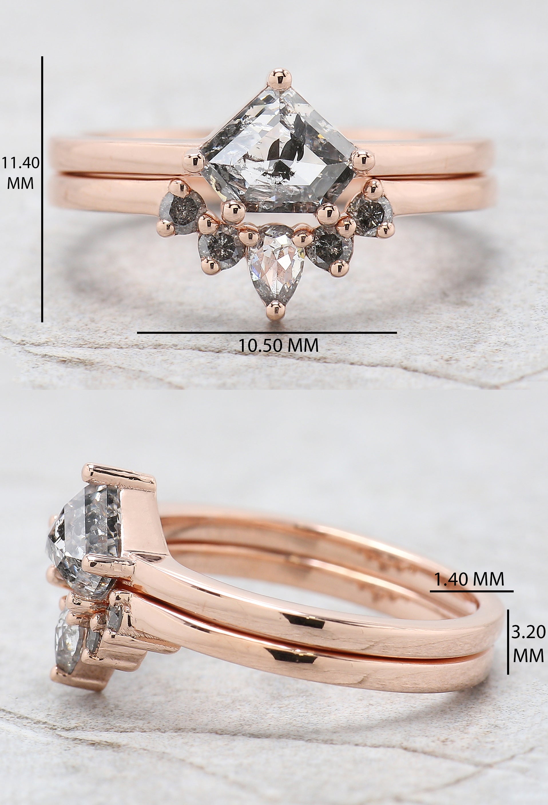 Shield Cut Salt And Pepper Diamond Ring 1.05 Ct 5.88 MM Shield Diamond Ring 14K Solid Rose Gold Silver Engagement Ring Gift For Her QL2673