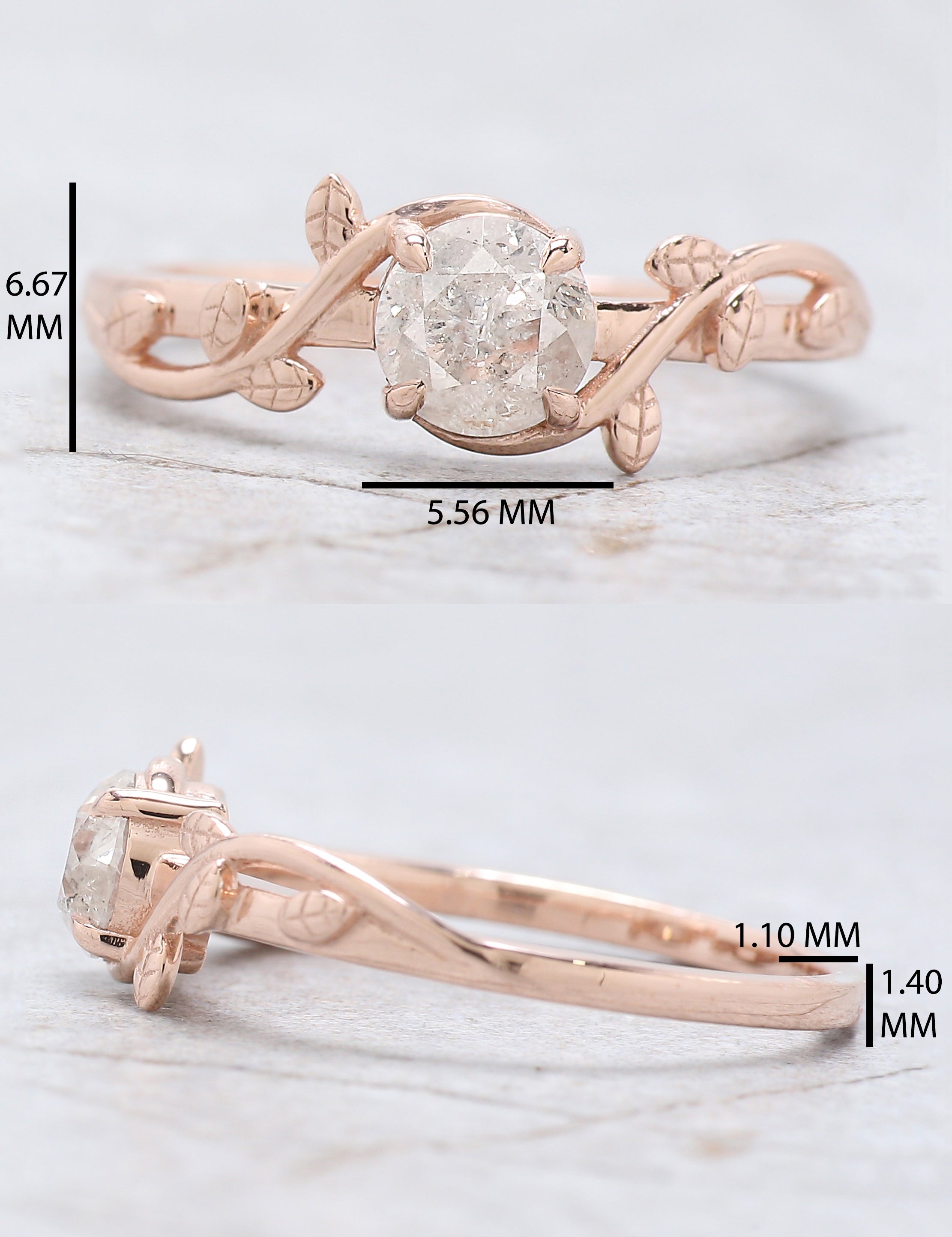 Round Cut Salt And Pepper Diamond Ring 0.67 Ct 5.30 MM Round Diamond Ring 14K Rose Gold Silver Round Engagement Ring Gift For Her QN9877