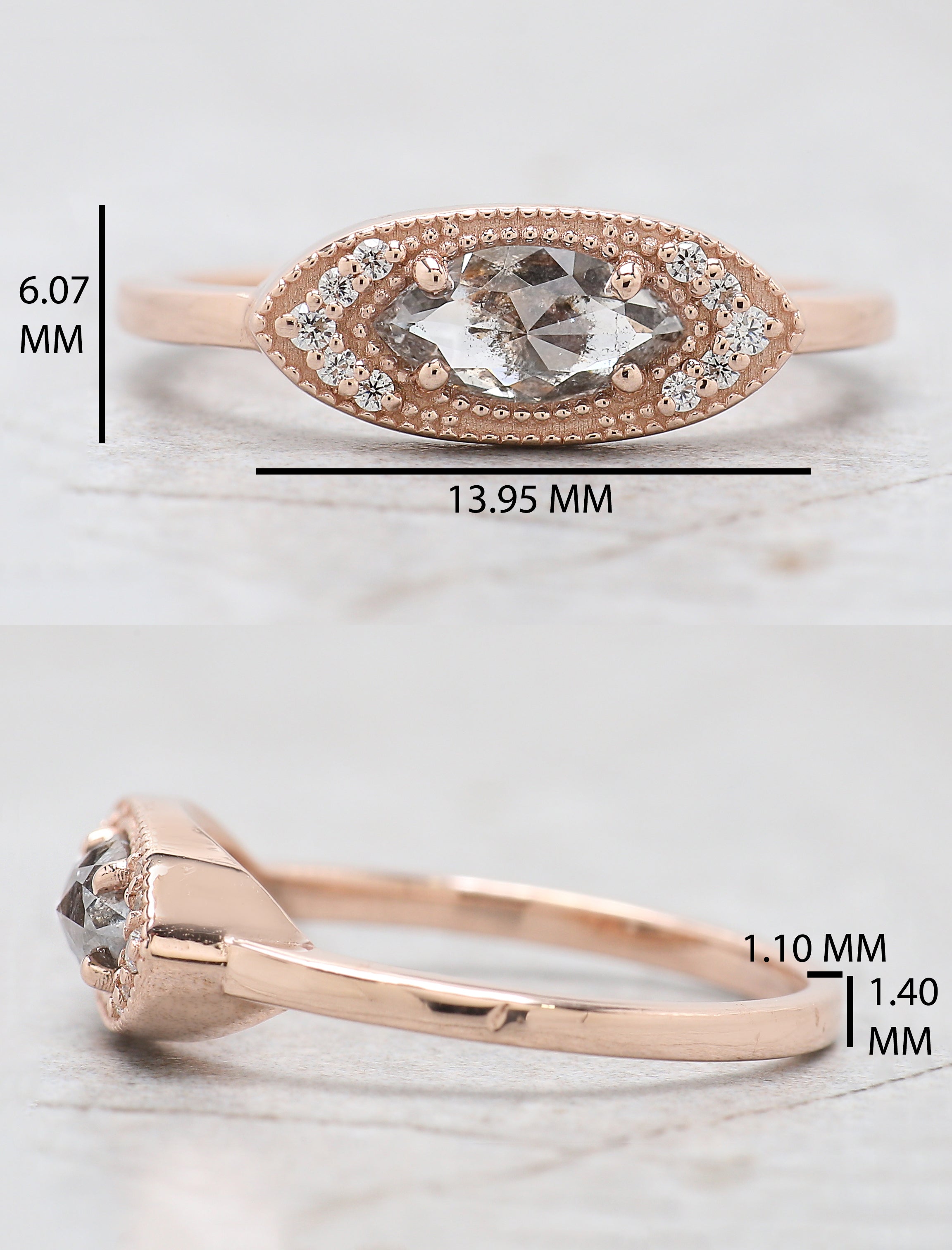 Marquise Salt And Pepper Diamond Ring 0.47 Ct 7.70 MM Marquise Diamond Ring 14K Solid Rose Gold Silver Engagement Ring Gift For Her QN239