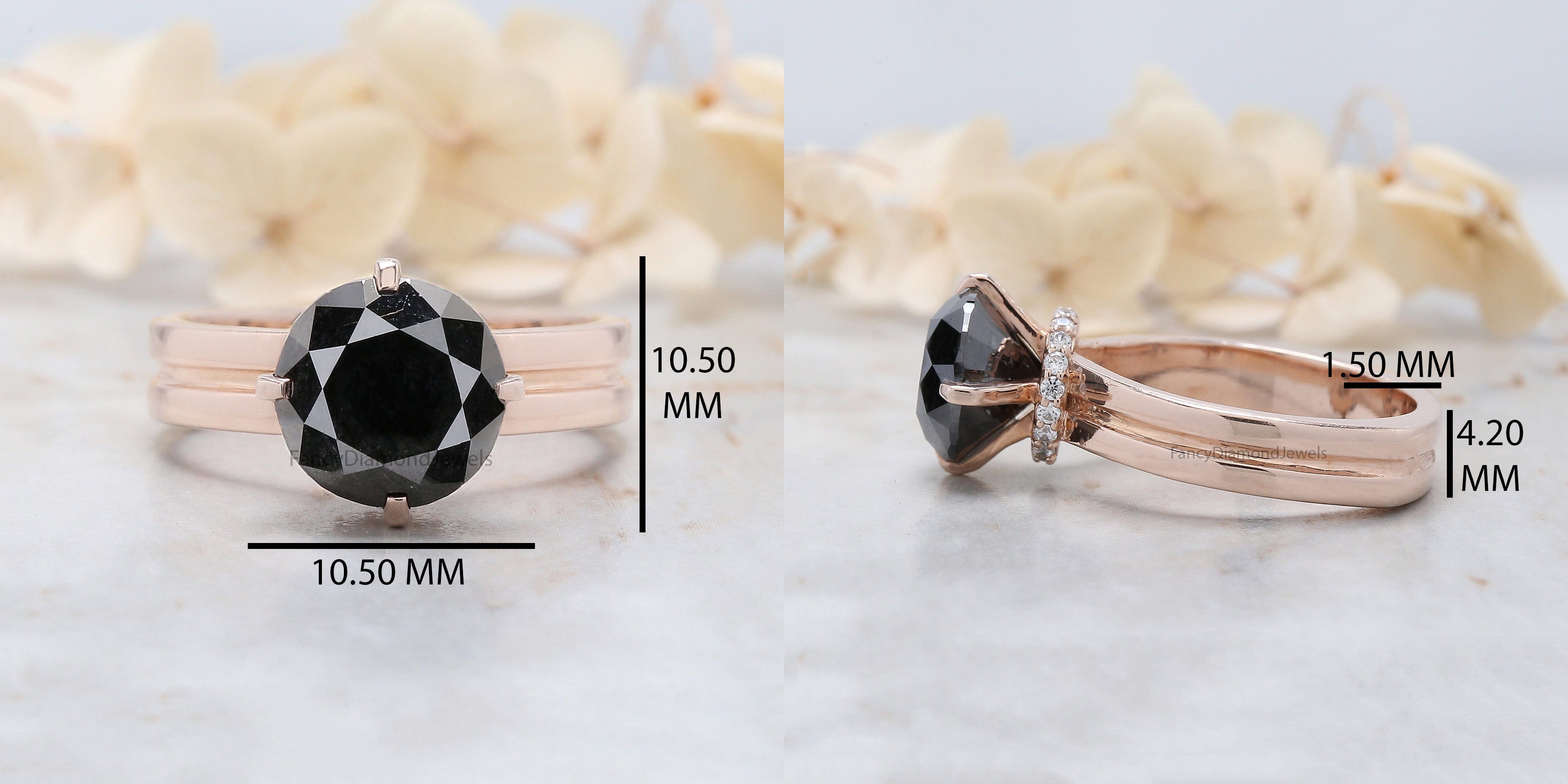 Round Cut Black Color Diamond Ring 3.76 Ct 9.30 MM Round Shape Diamond Ring 14K Solid Rose Gold Silver Engagement Ring Gift For Her QL8487