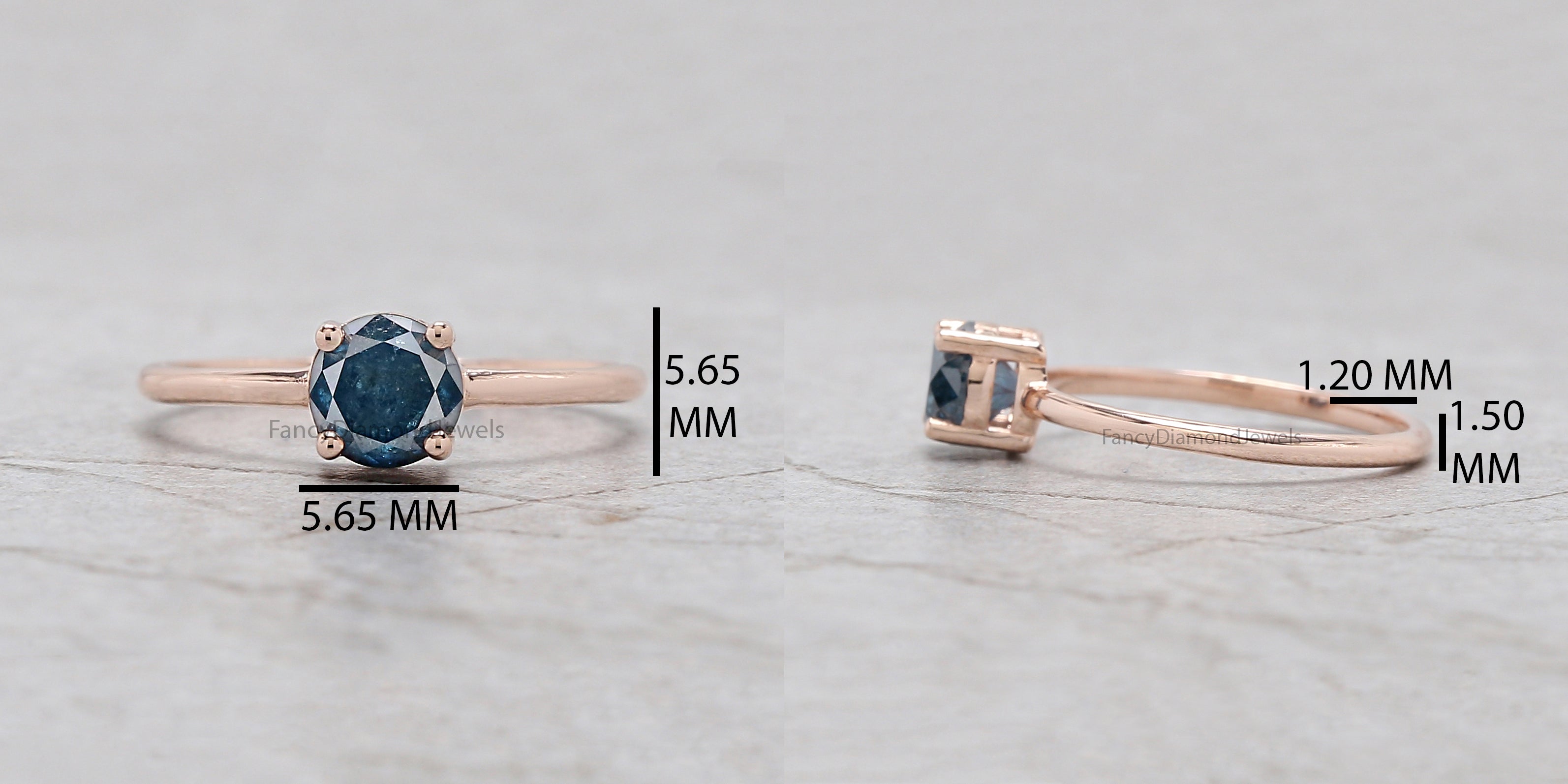 Round Cut Blue Color Diamond Ring 0.95 Ct 5.50 MM Round Shape Diamond Ring 14K Rose Gold Silver Round Engagement Ring Gift For Her QN9923