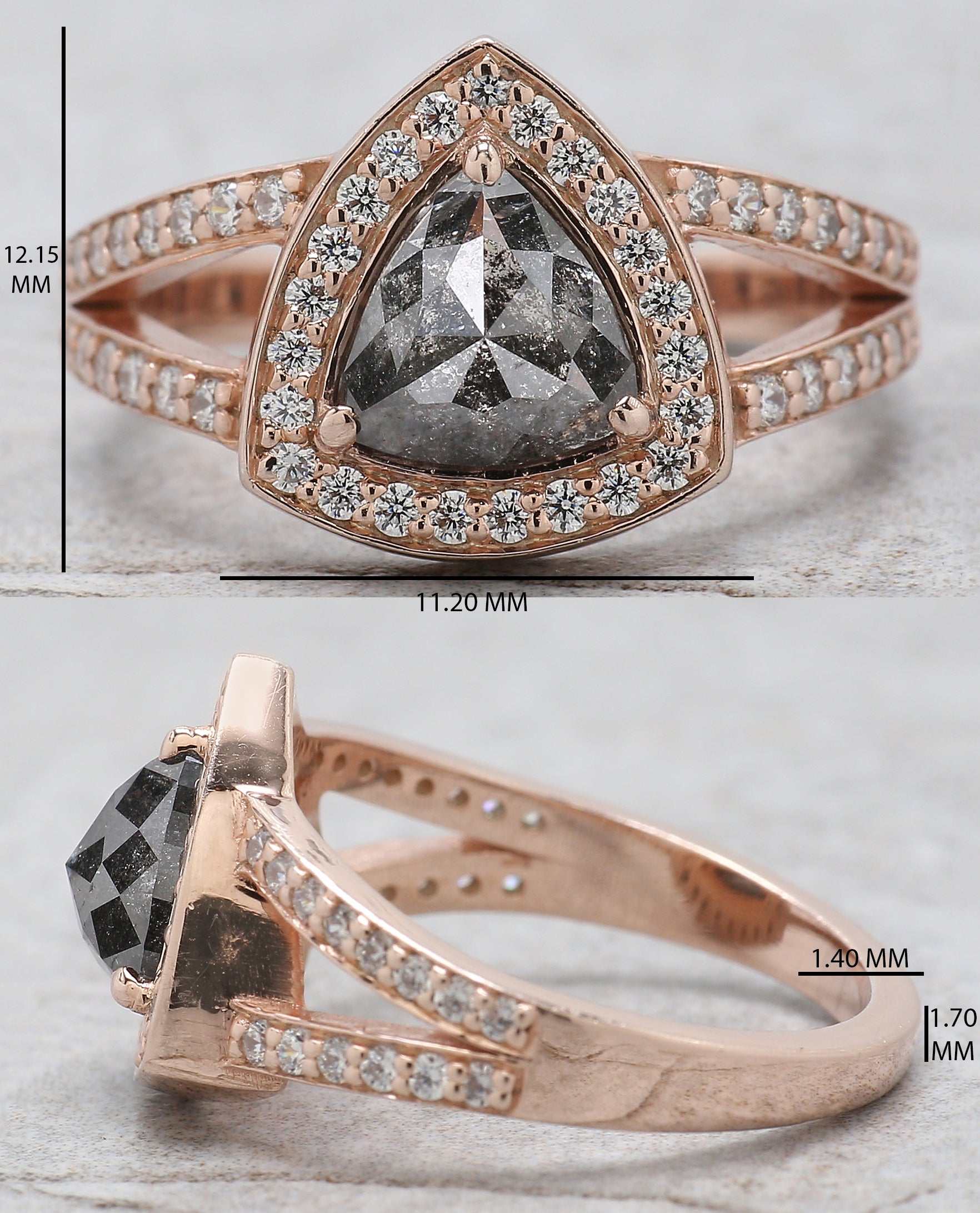 Triangle Cut Salt And Pepper Diamond Ring 1.27 Ct 7.00 MM Triangle Shape Diamond Ring 14K Solid Rose Gold Engagement Ring Gift For Her QN9661