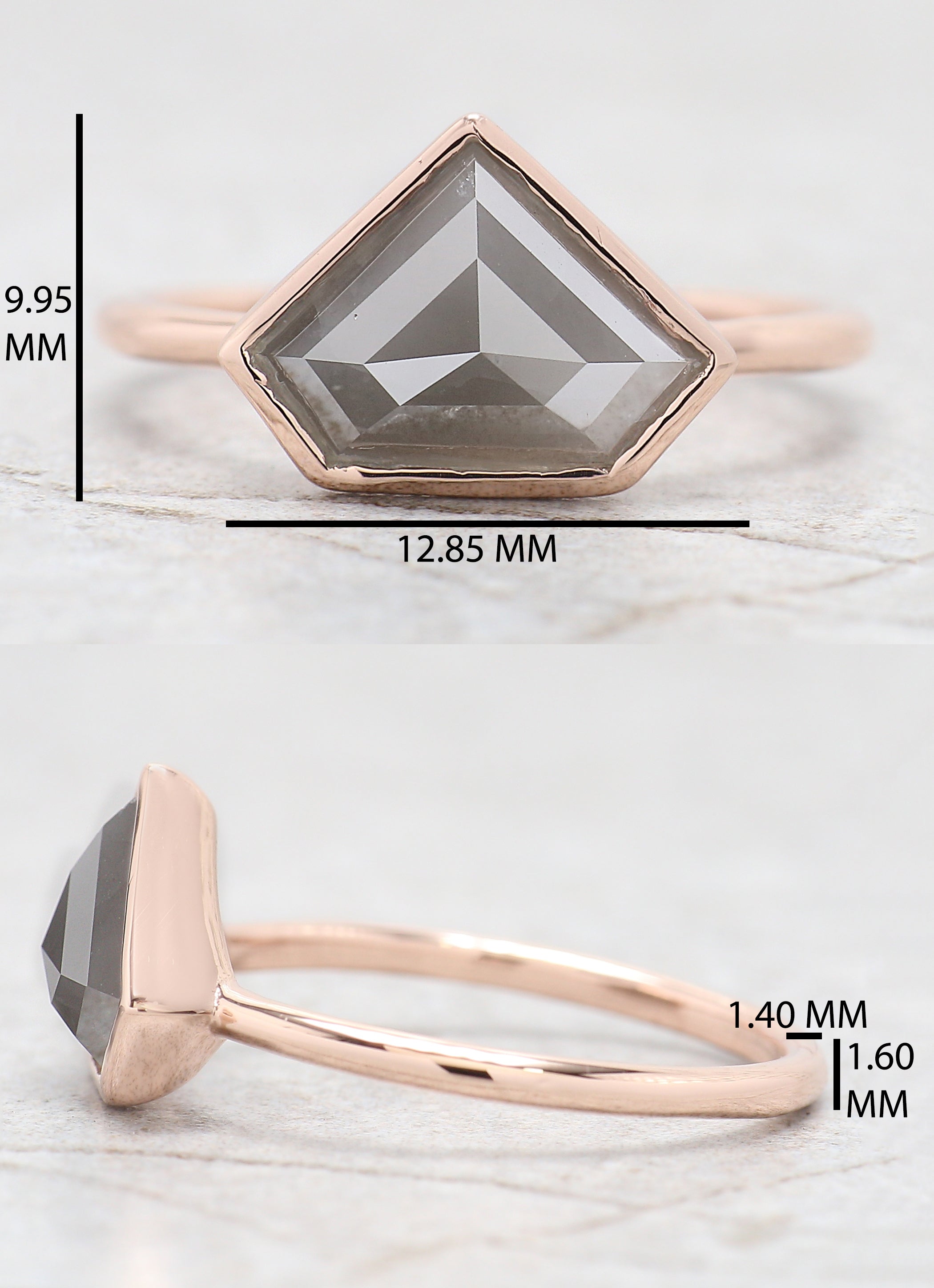 Shield Cut Salt And Pepper Diamond Ring 2.35 Ct 7.90 MM Shield Diamond Ring 14K Solid Rose Gold Silver Engagement Ring Gift For Her QL906