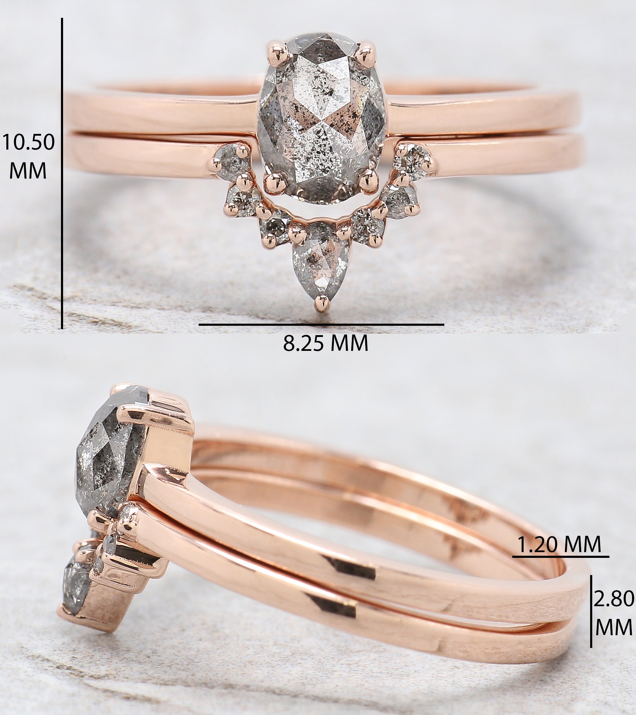 Oval Cut Salt And Pepper Diamond Ring 0.66 Ct 6.25 MM Oval Shape Diamond Ring 14K Solid Rose Gold Silver Engagement Ring Gift For Her QN830