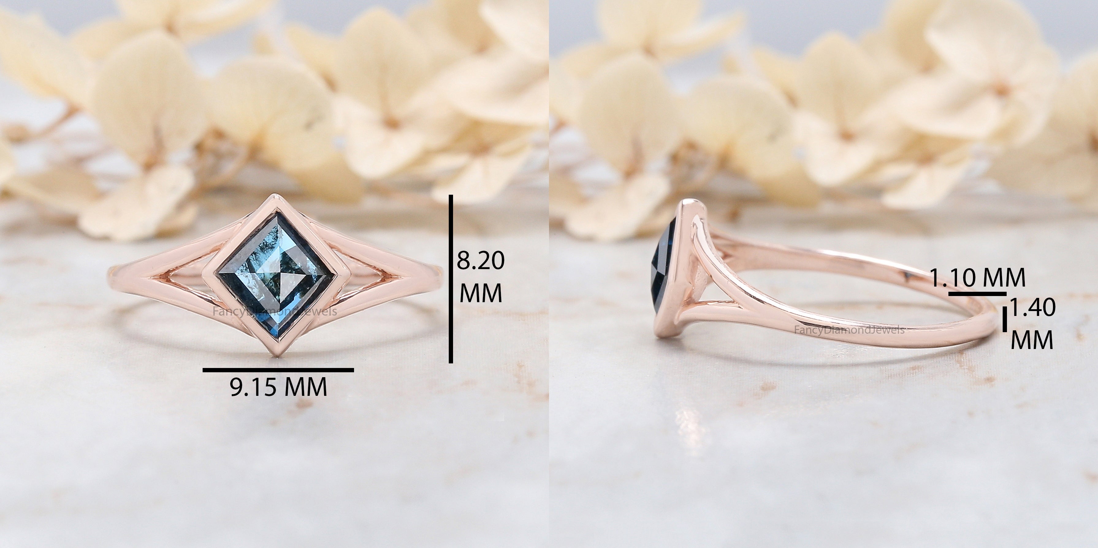 0.36 Ct Natural Kite Shape Yellow Color Diamond Ring 6.90 MM Kite Rose Cut Diamond Ring 14K Solid Rose Gold Silver Engagement Ring QN9475