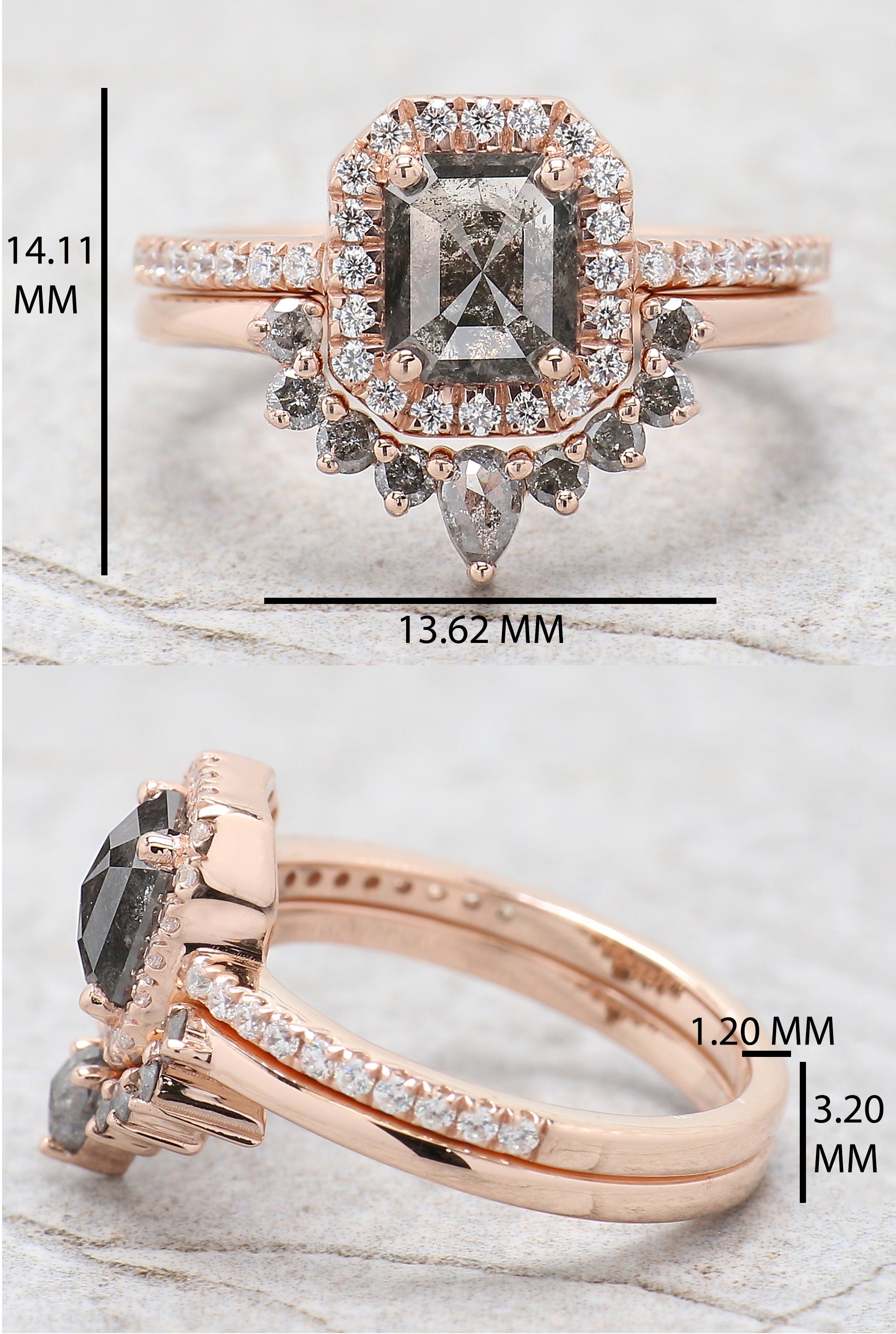 Emerald Salt And Pepper Diamond Ring 1.10 Ct 6.50 MM Emerald Diamond Ring 14K Solid Rose Gold Silver Engagement Ring Gift For Her QL974