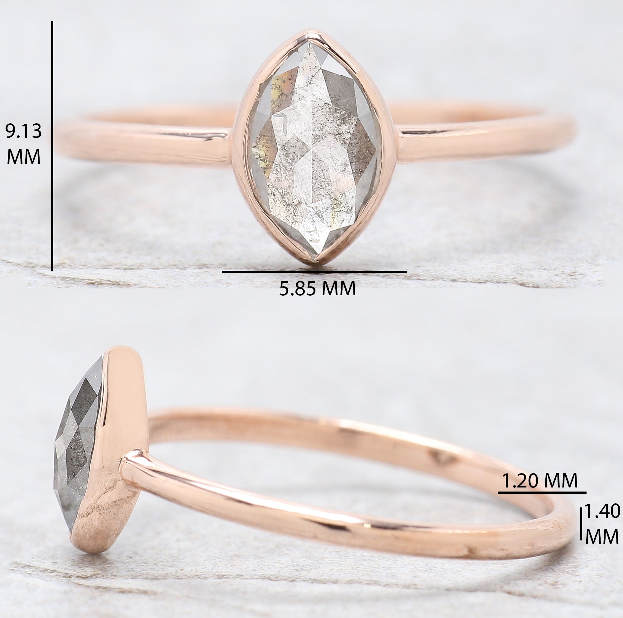 Marquise Cut Salt And Pepper Diamond Ring 0.54 Ct 7.50 MM Marquise Diamond Ring 14K Rose Gold Silver Engagement Ring Gift For Her QN906