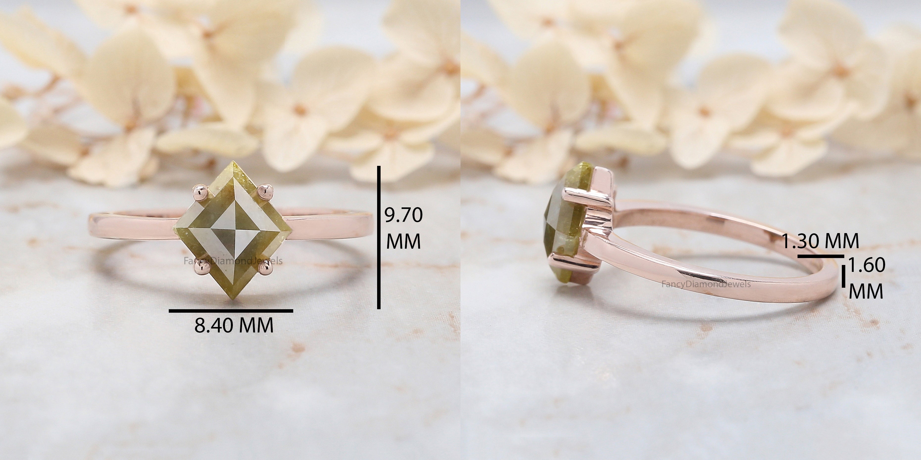 Kite Cut Yellow Color Diamond Ring 1.61 Ct 9.60 MM Kite Shape Diamond Ring 14K Solid Rose Gold Silver Kite Engagement Ring Gift For Her QL8814
