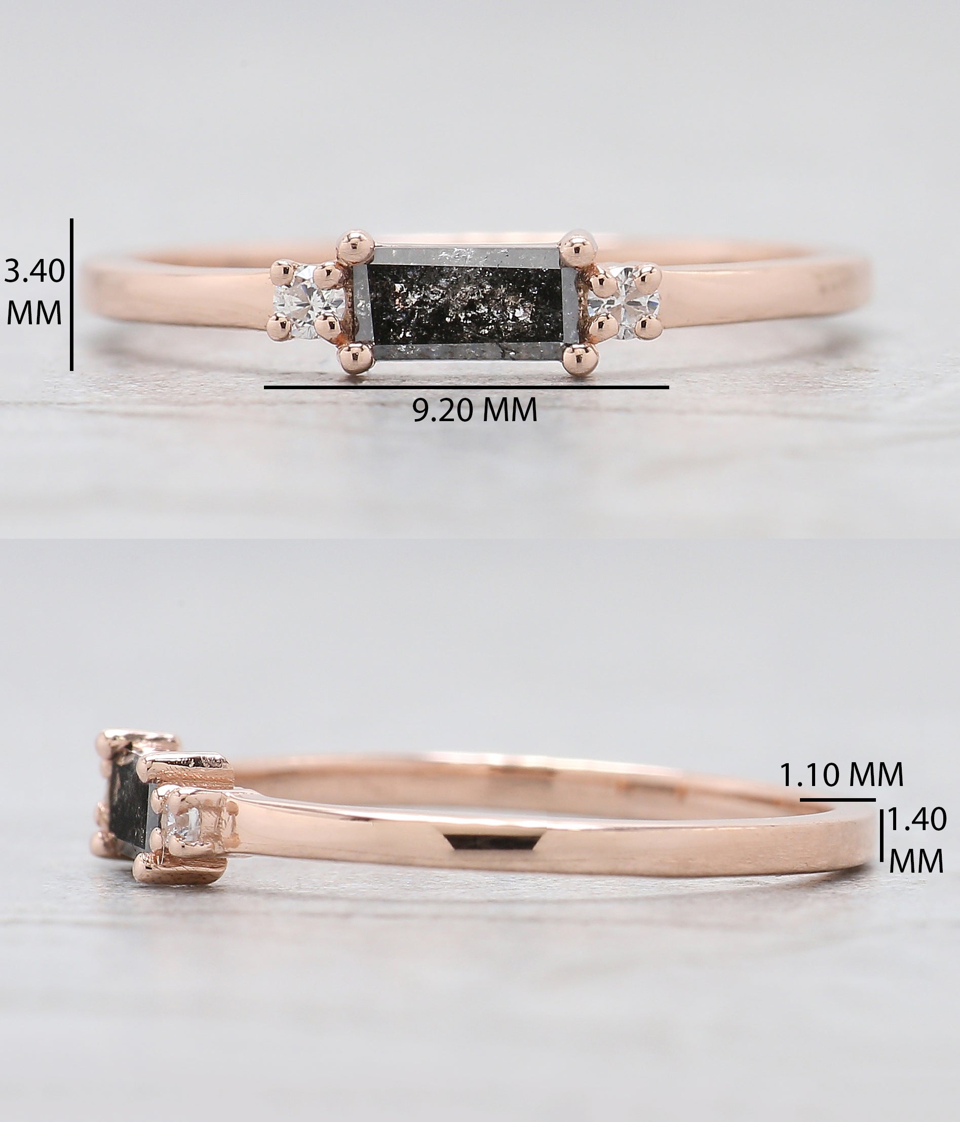 Baguette Salt And Pepper Diamond Ring 0.21 Ct 5.23 MM Baguette Diamond Ring 14K Solid Rose Gold Silver Engagement Ring Gift For Her KD1216