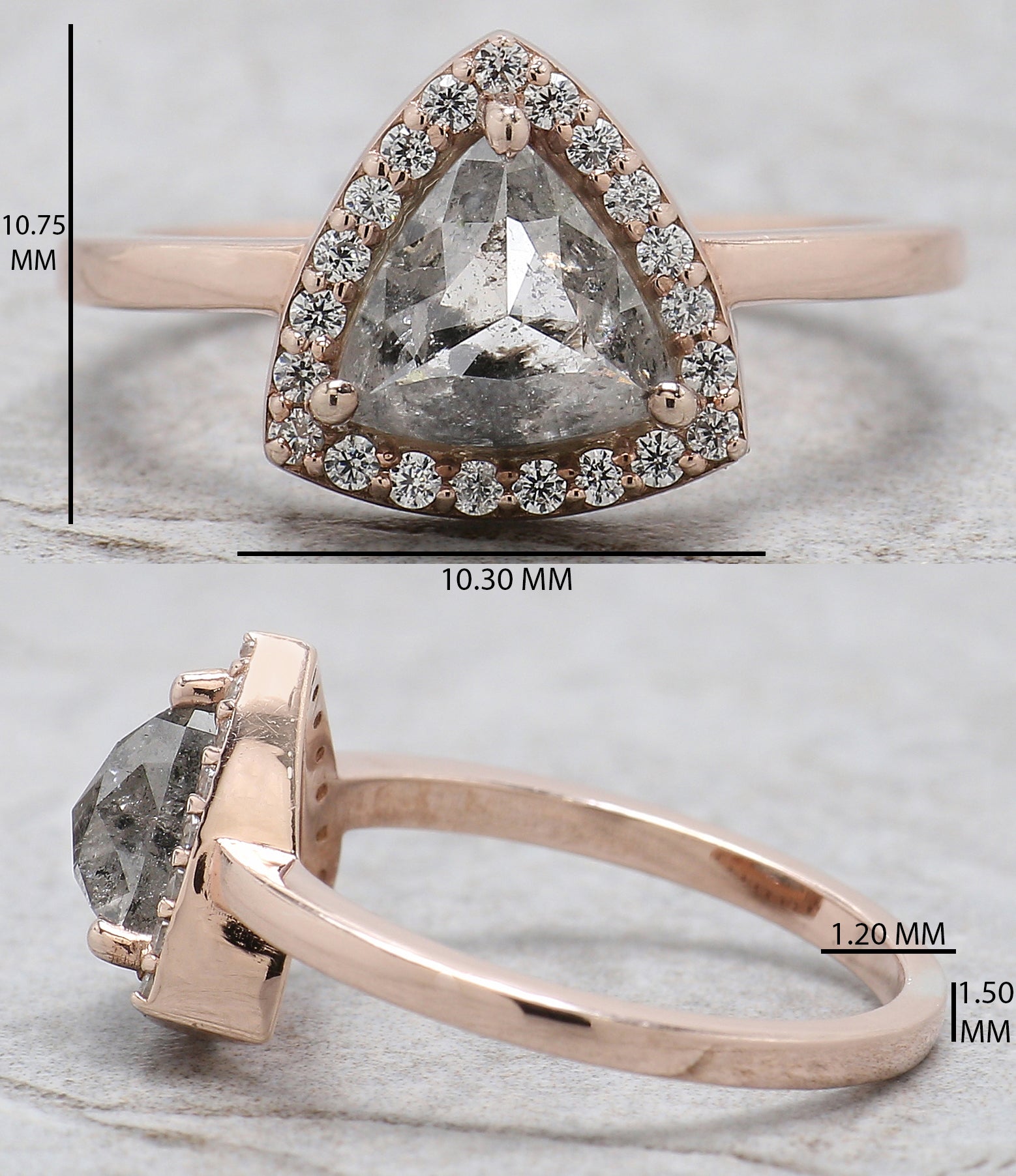 Triangle Salt And Pepper Diamond Ring 1.62 Ct 7.00 MM Triangle Diamond Ring 14K Solid Rose Gold Silver Engagement Ring Gift For Her QL128