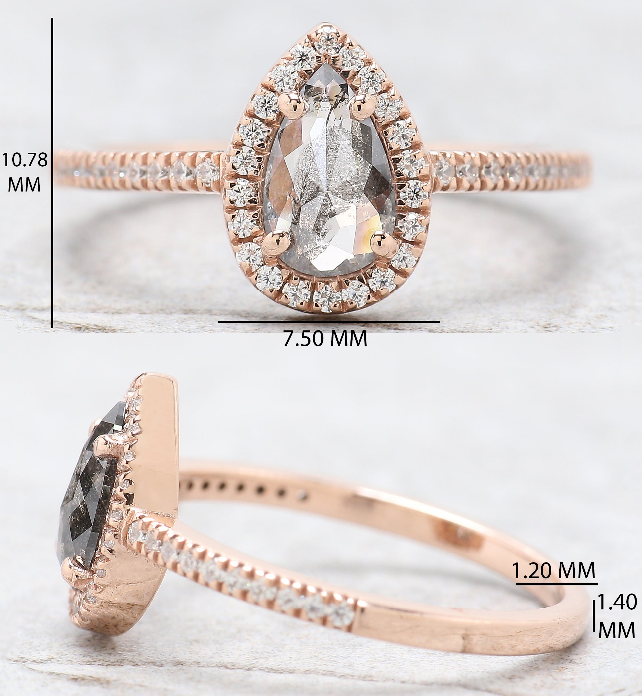 Pear Cut Salt And Pepper Diamond Ring 0.57 Ct 7.60 MM Pear Diamond Ring 14K Solid Rose Gold Silver Pear Engagement Ring Gift For Her QN968