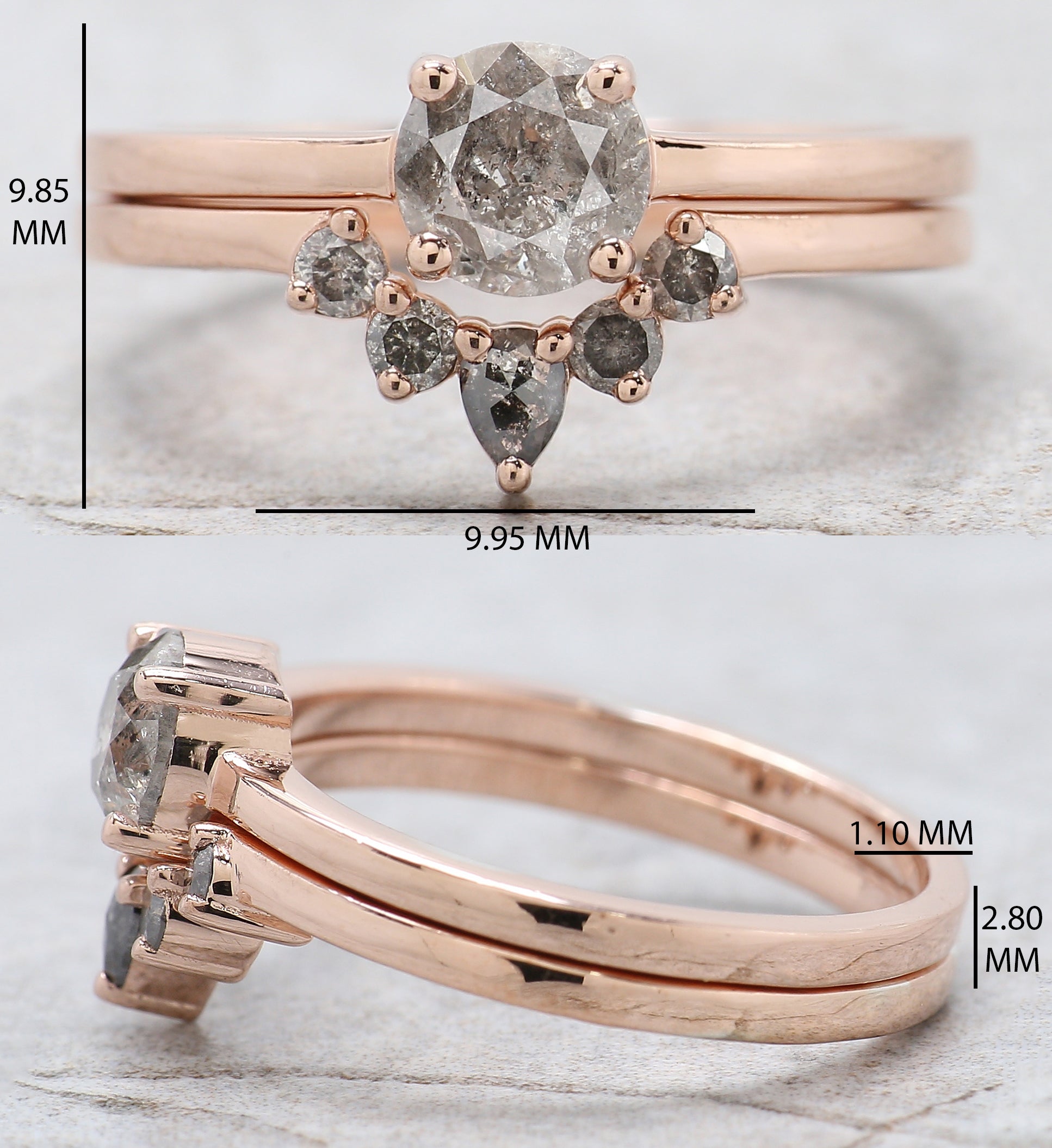 Round Salt And Pepper Diamond Ring 0.73 Ct 5.42 MM Round Cut Diamond Ring 14K Solid Rose Gold Silver Engagement Ring Gift For Her QN2002