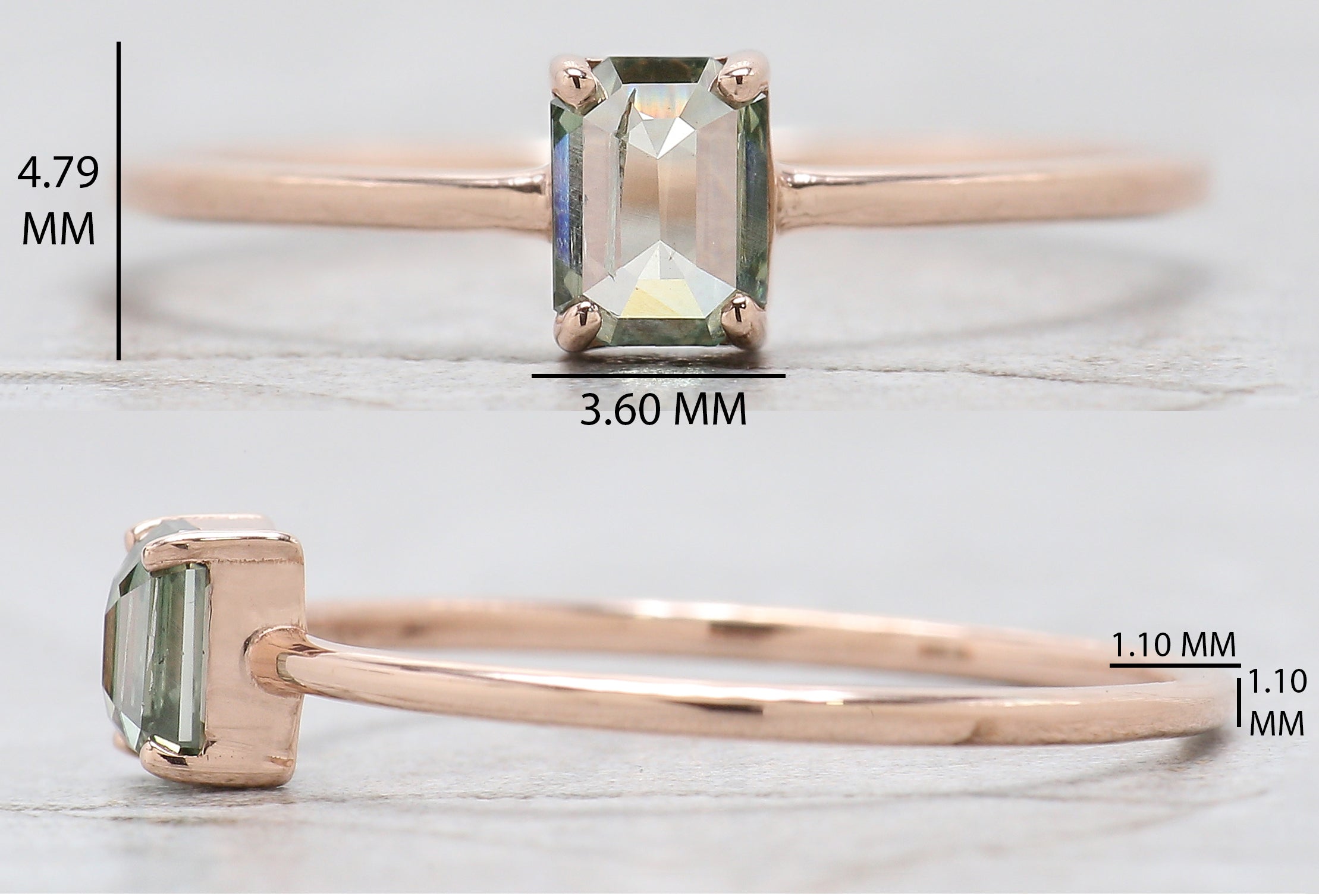 Emerald Cut Green Color Diamond Ring 0.36 Ct 4.60 MM Emerald Diamond Ring 14K Solid Rose Gold Silver Engagement Ring Gift For Her QN1168