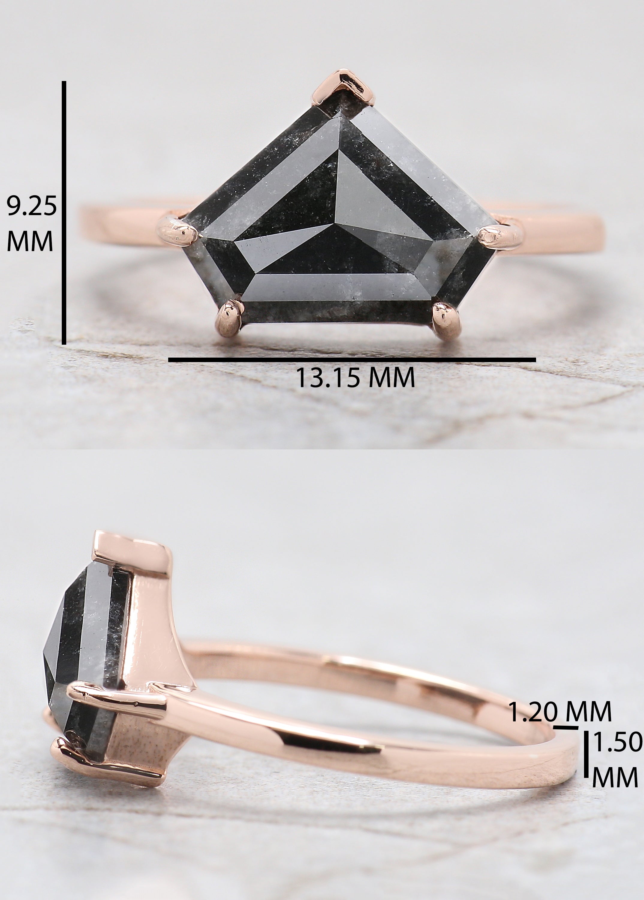 Shield Cut Salt And Pepper Diamond Ring 2.90 Ct 8.60 MM Shield Diamond Ring 14K Solid Rose Gold Silver Engagement Ring Gift For Her QL1035