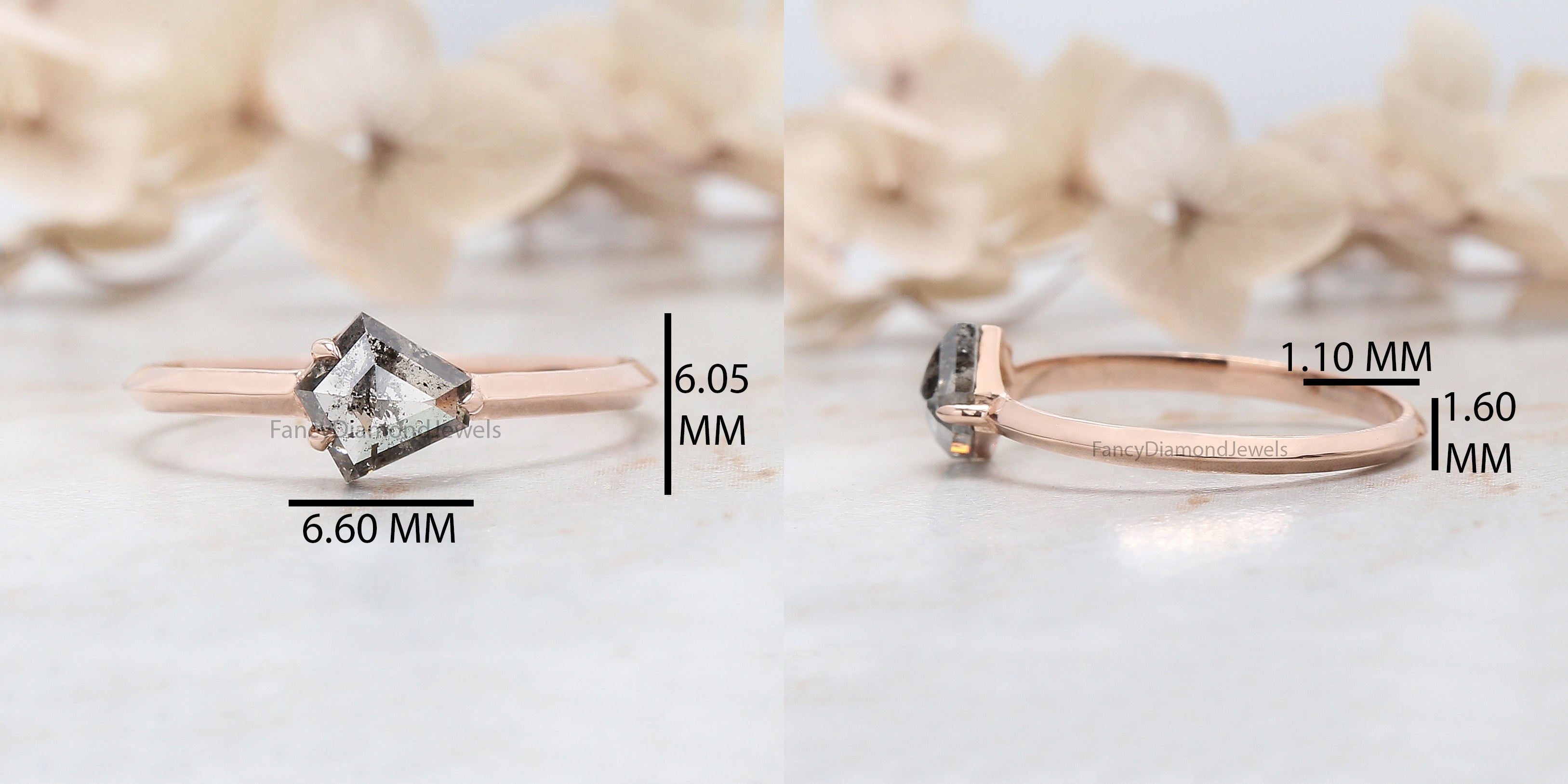 Pentagon Cut Salt And Pepper Diamond Ring 0.72 Ct 6.00 MM Pentagon Diamond Ring 14K Rose Gold Silver Engagement Ring Gift For Her QL9518