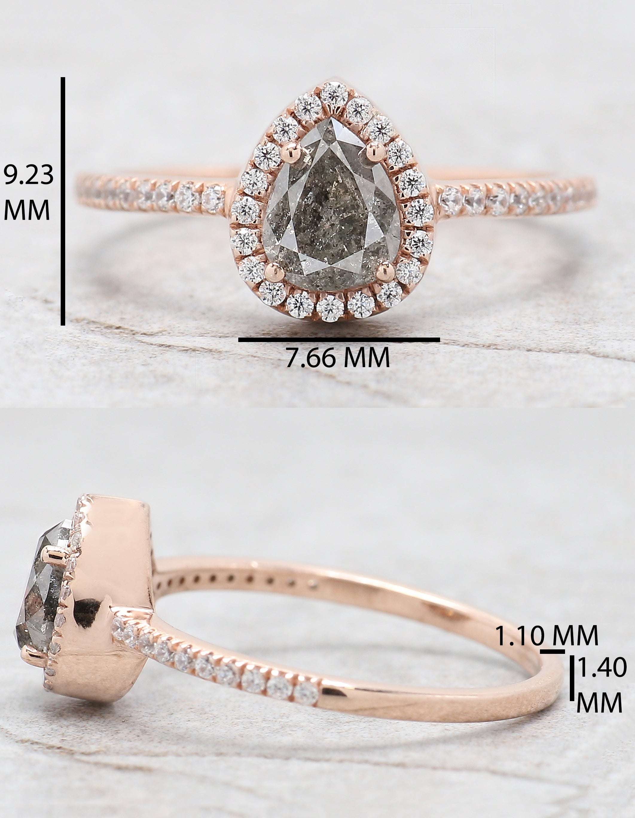 Pear Cut Salt And Pepper Diamond Ring 0.77 Ct 6.20 MM Pear Diamond Ring 14K Solid Rose Gold Silver Pear Engagement Ring Gift For Her QN8806