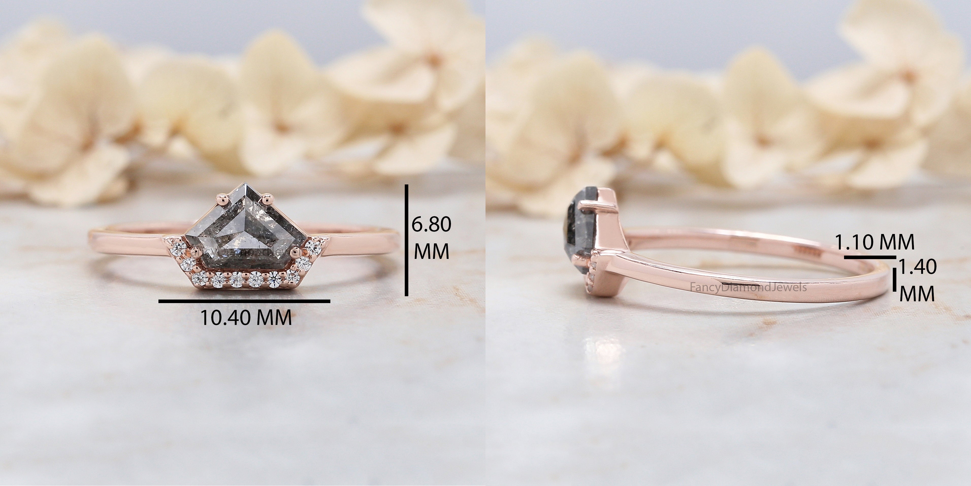 Shield Cut Salt And Pepper Diamond Ring 0.75 Ct 5.30 MM Shield Diamond Ring 14K Solid Rose Gold Silver Engagement Ring Gift For Her QL9852