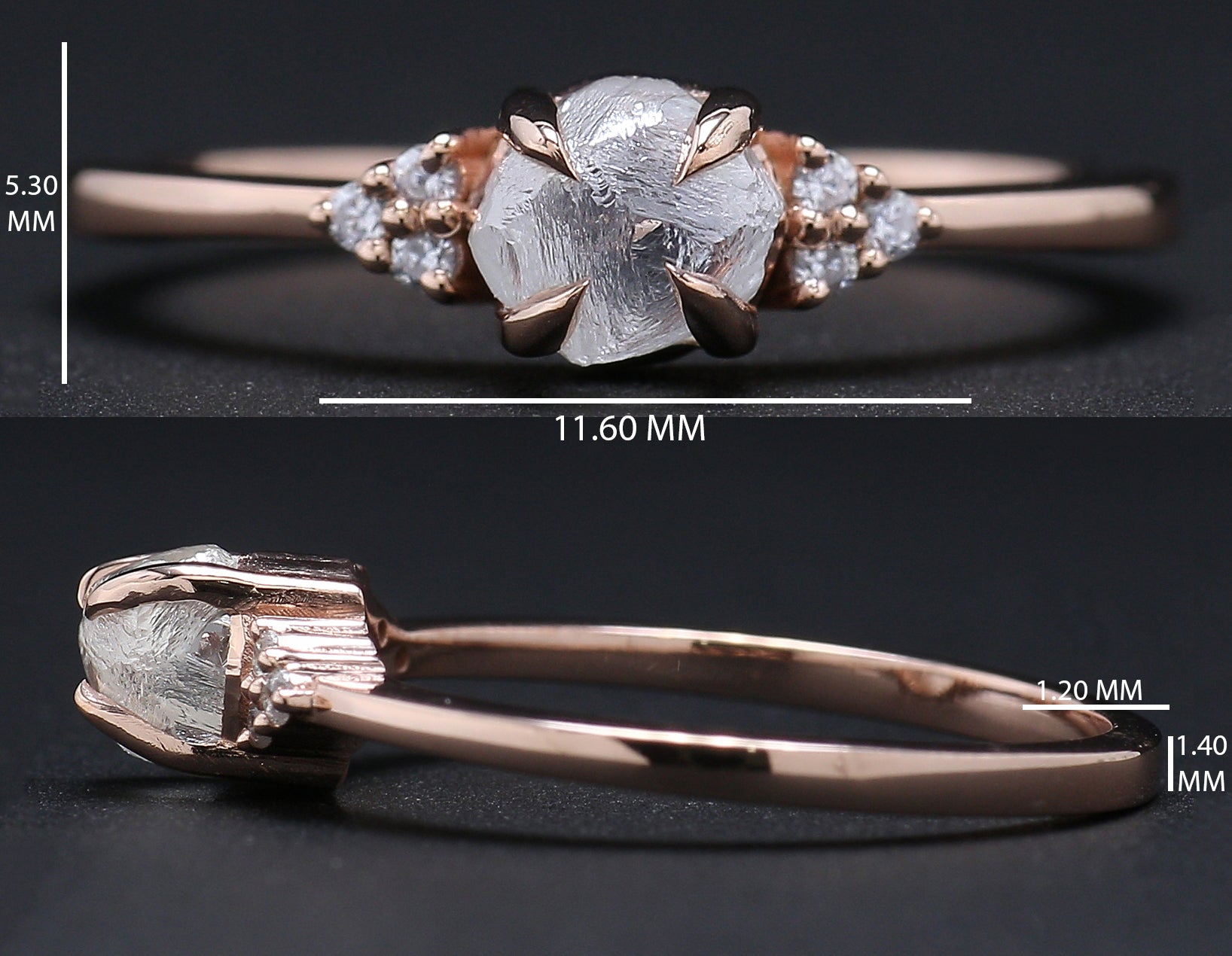 Rough White-F Color Diamond Ring 0.96 Ct 5.46 MM Crystal Rough Diamond Ring 14K Solid Rose Gold Silver Engagement Ring Gift For Her QL2473